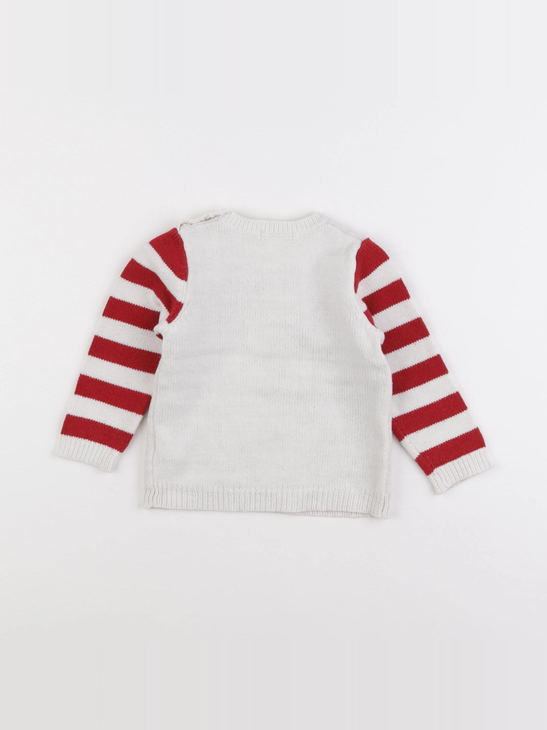 Vertbaudet - pull beige, rouge - 18 mois