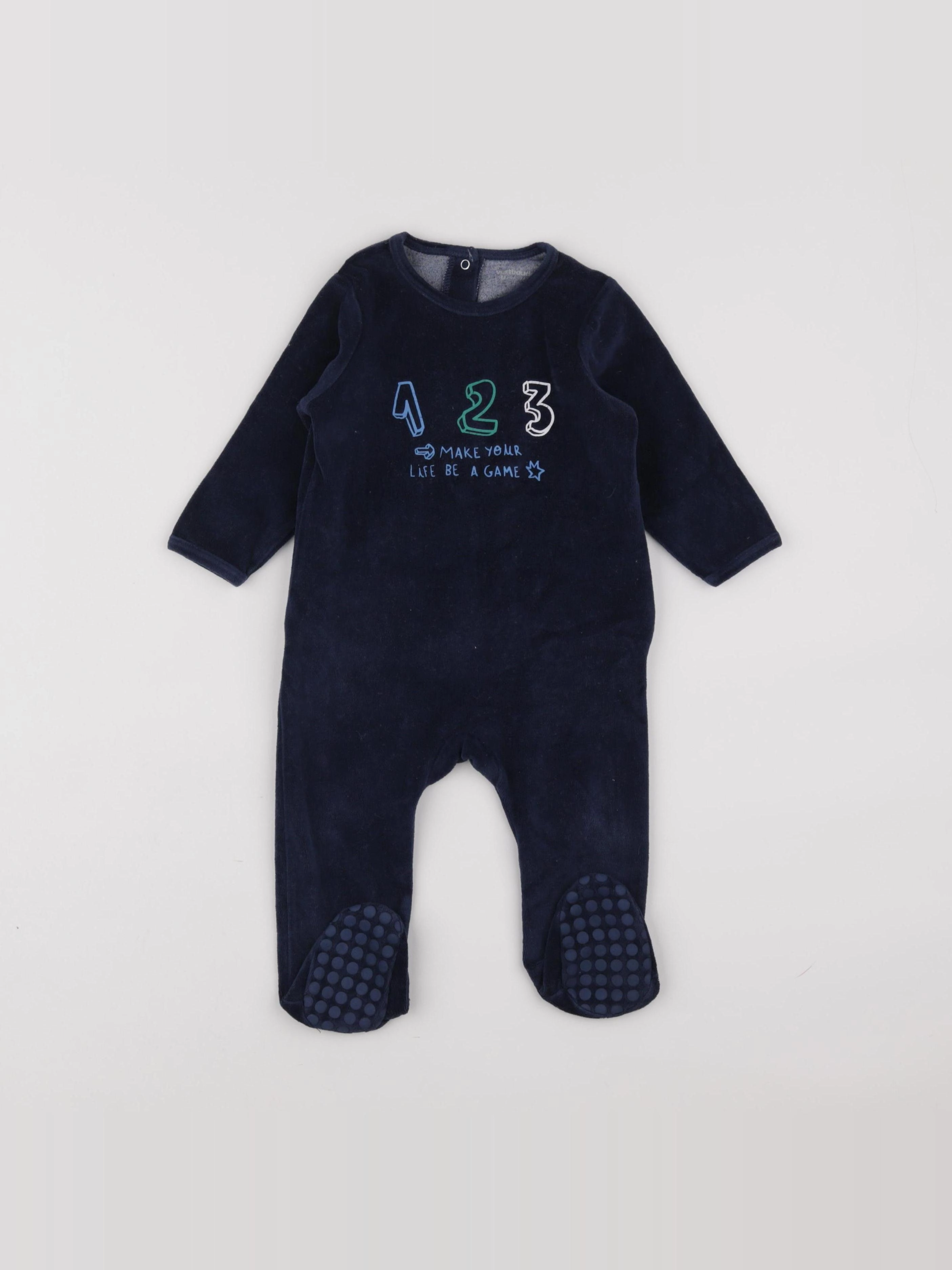 Vertbaudet - pyjama velours bleu - 12 mois