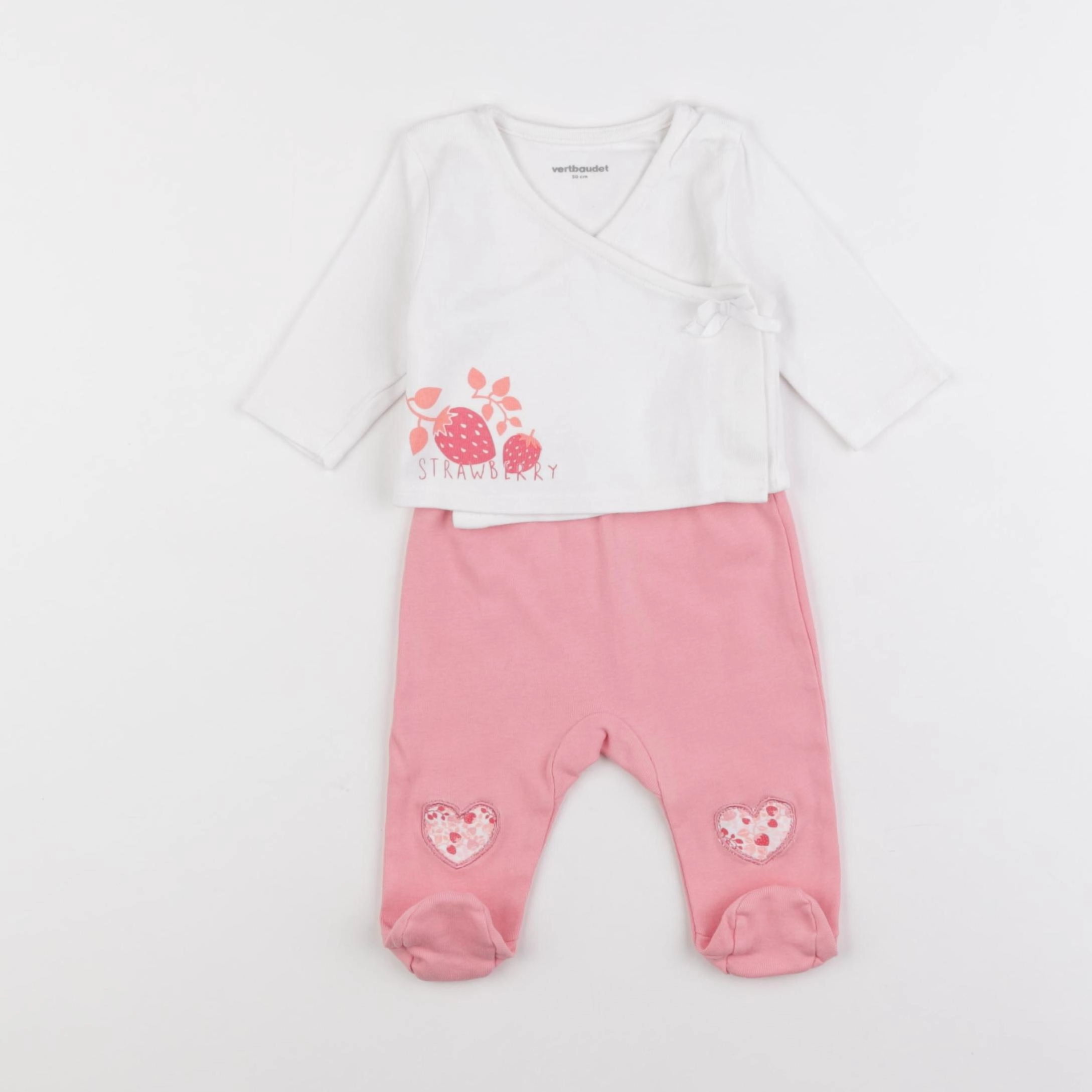 Vertbaudet - pyjama coton blanc, rose - 0 mois