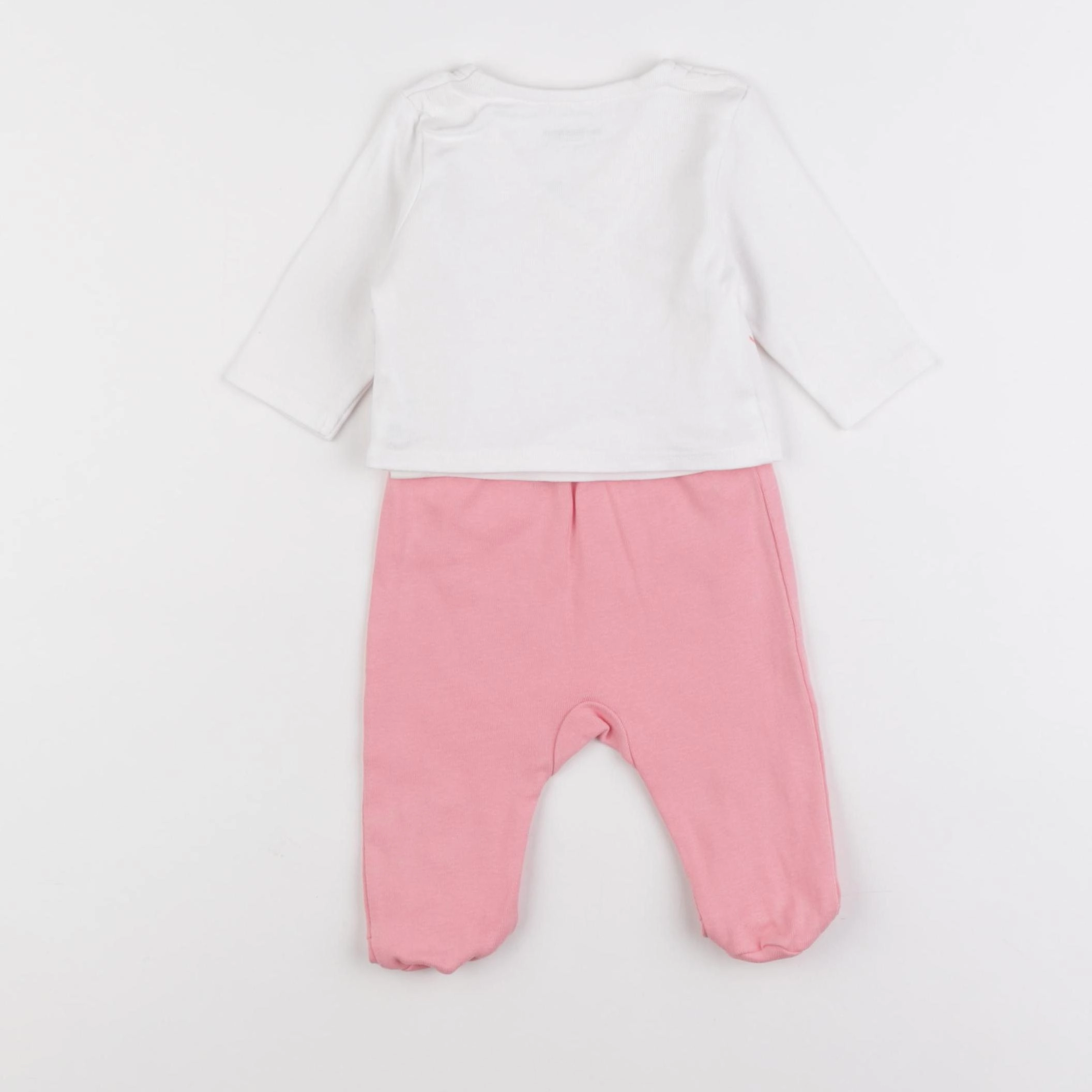 Vertbaudet - pyjama coton blanc, rose - 0 mois