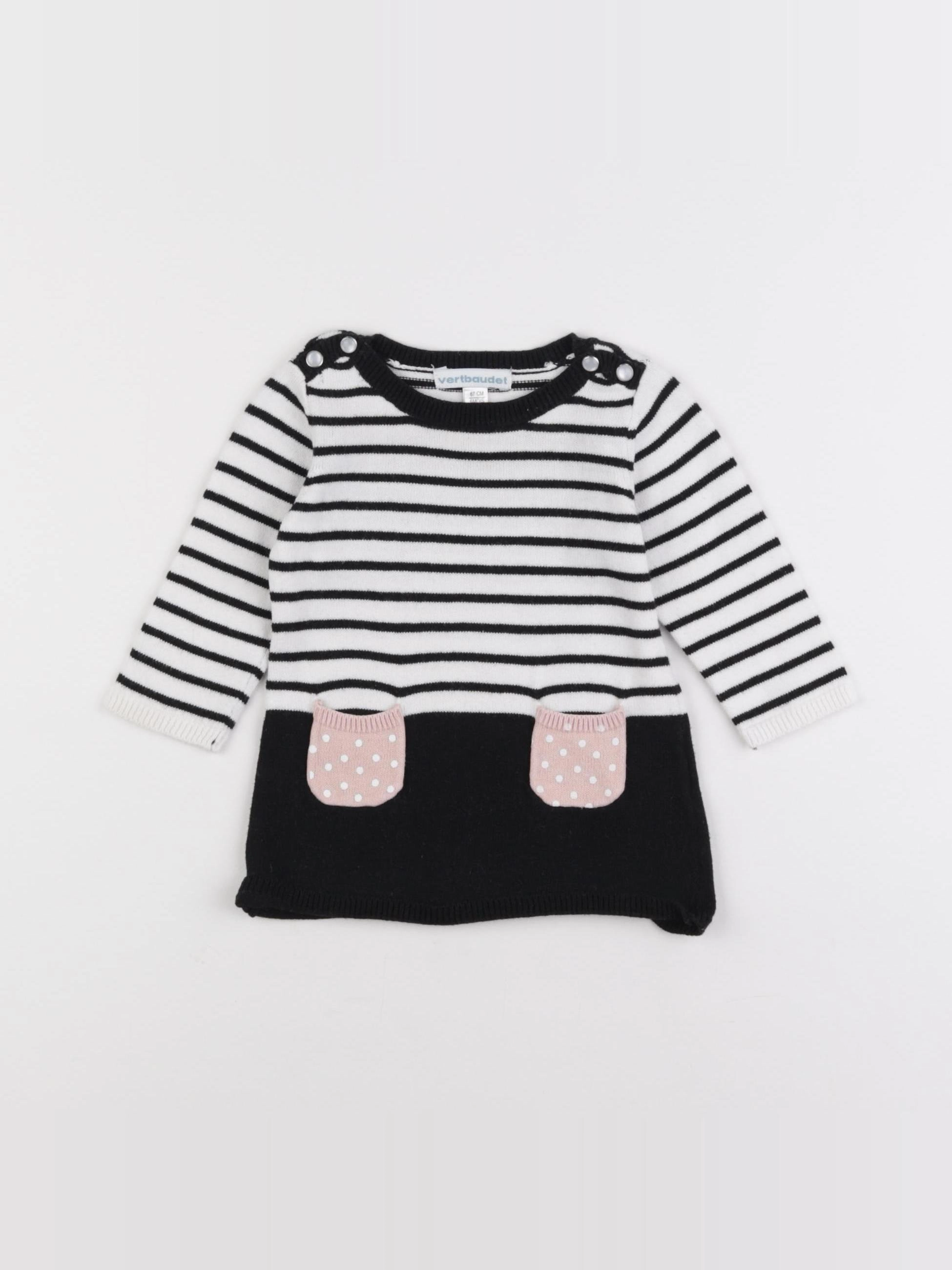Vertbaudet - robe blanc, noir - 6 mois