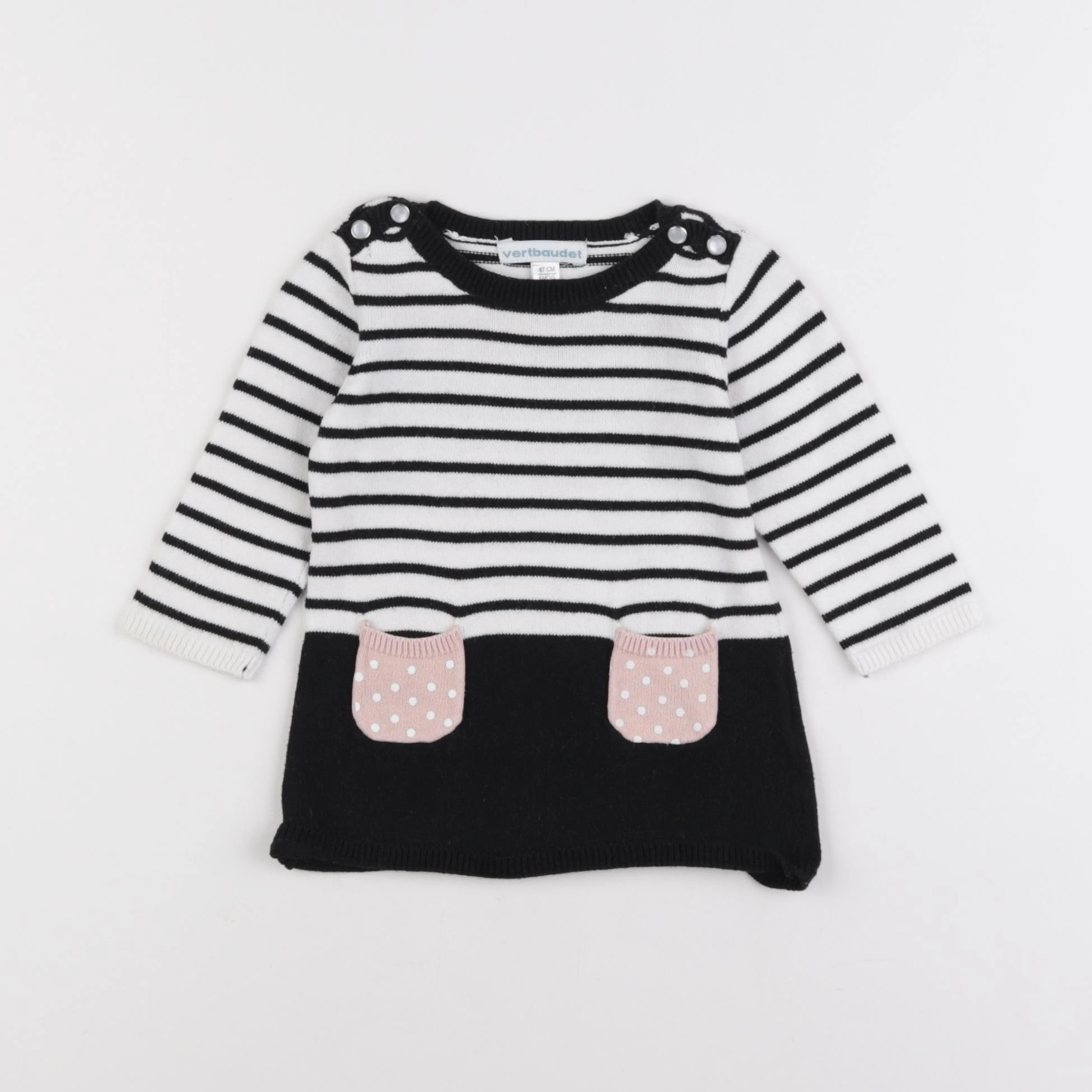 Vertbaudet - robe blanc, noir - 6 mois