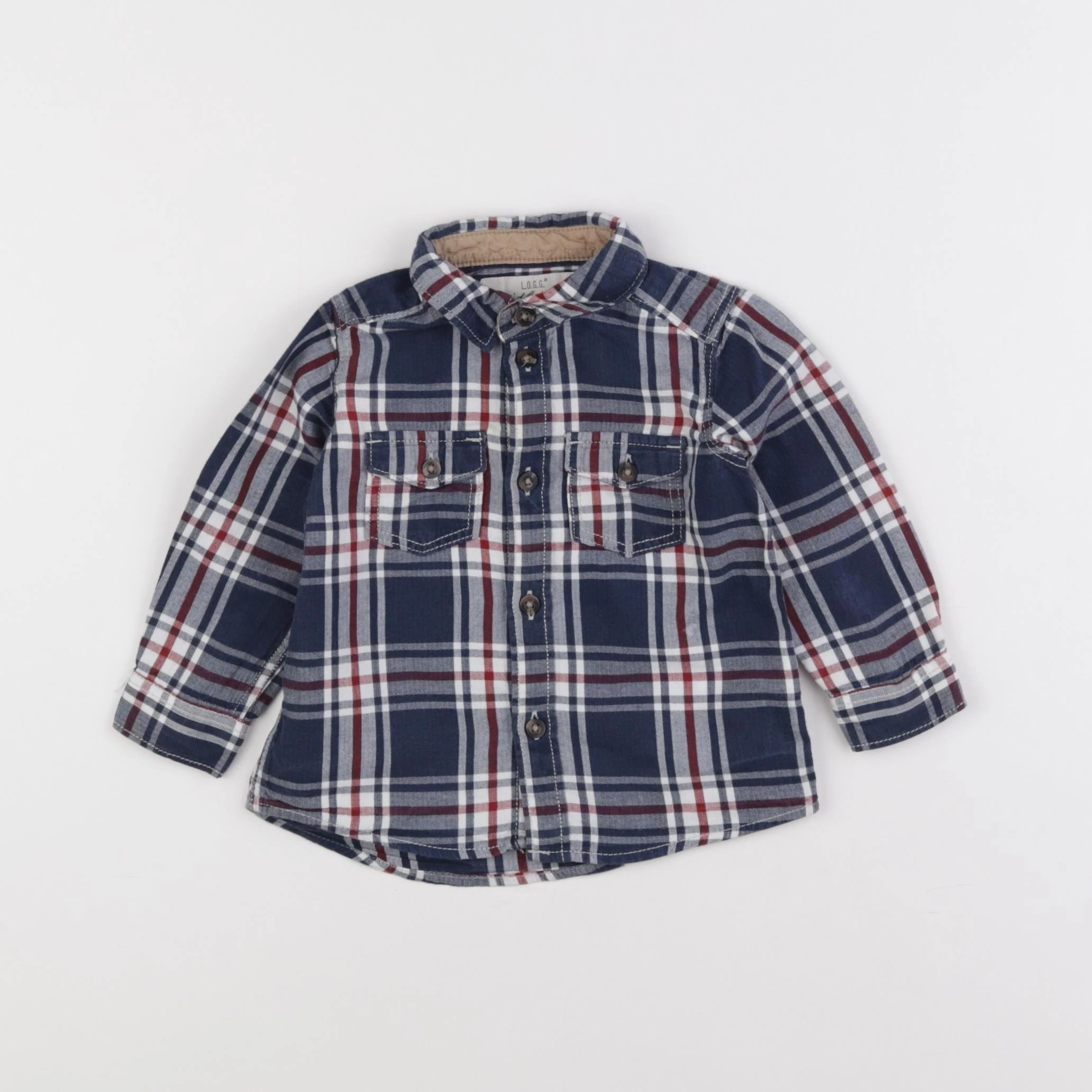 H&M - chemise bleu, rouge - 3/6 mois
