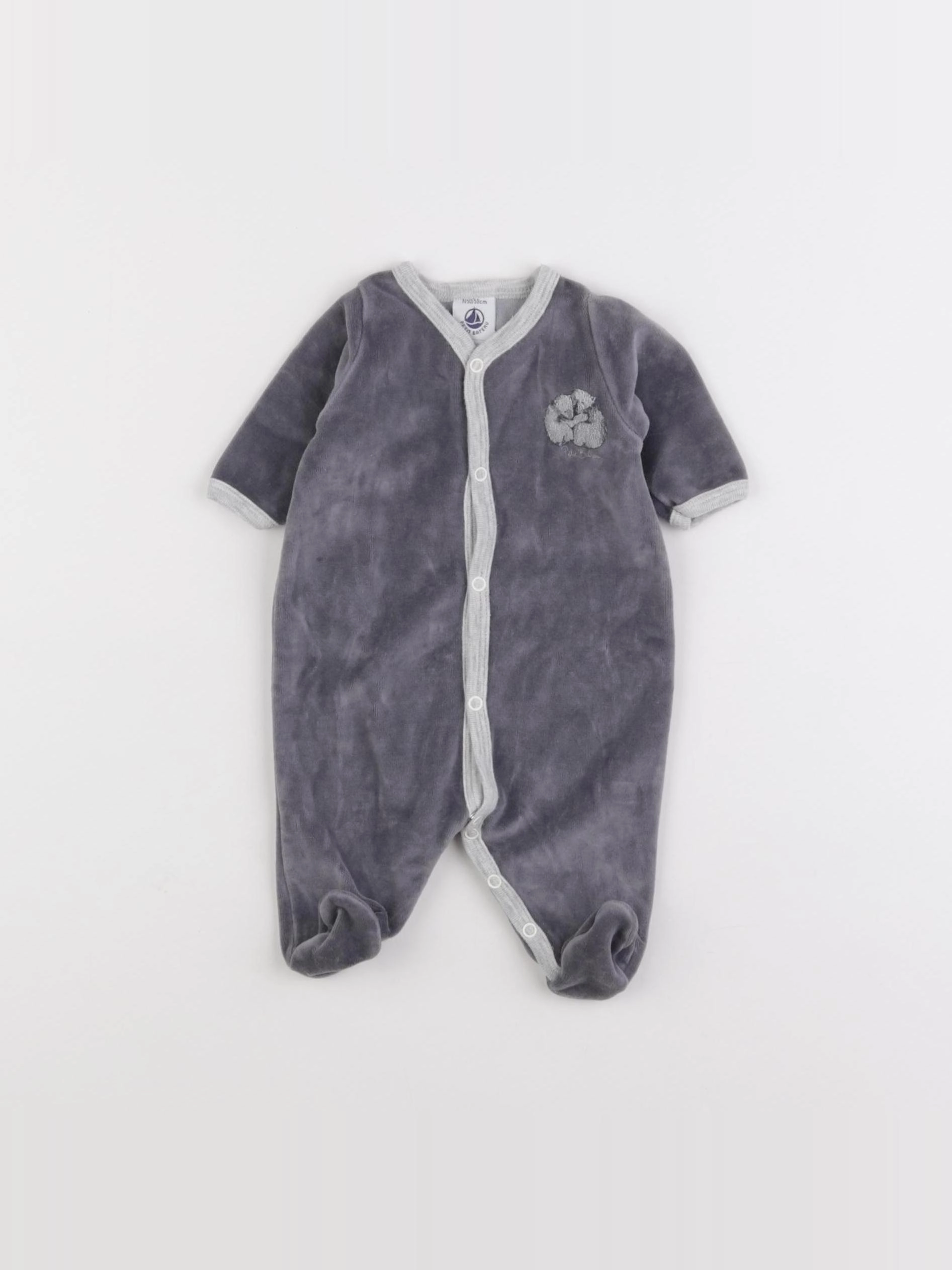 Petit Bateau - pyjama velours gris - 0 mois