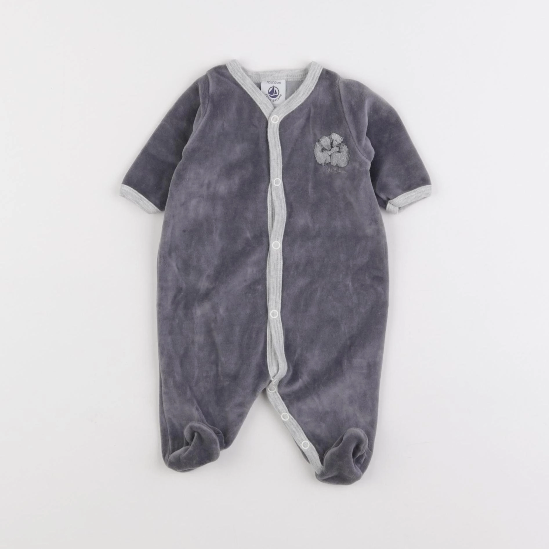Petit Bateau - pyjama velours gris - 0 mois