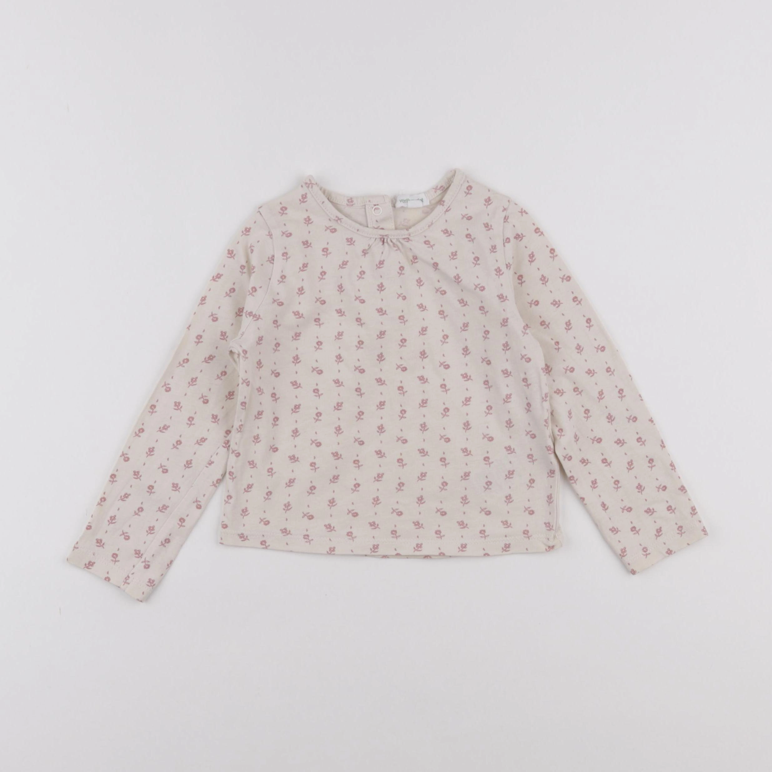 Vertbaudet - tee-shirt beige, rose - 2 ans