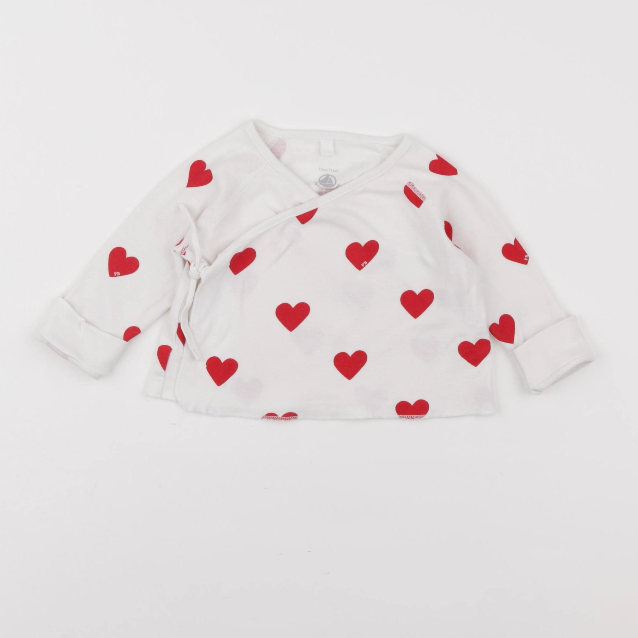 Petit Bateau - tee-shirt blanc, rouge - 12 mois