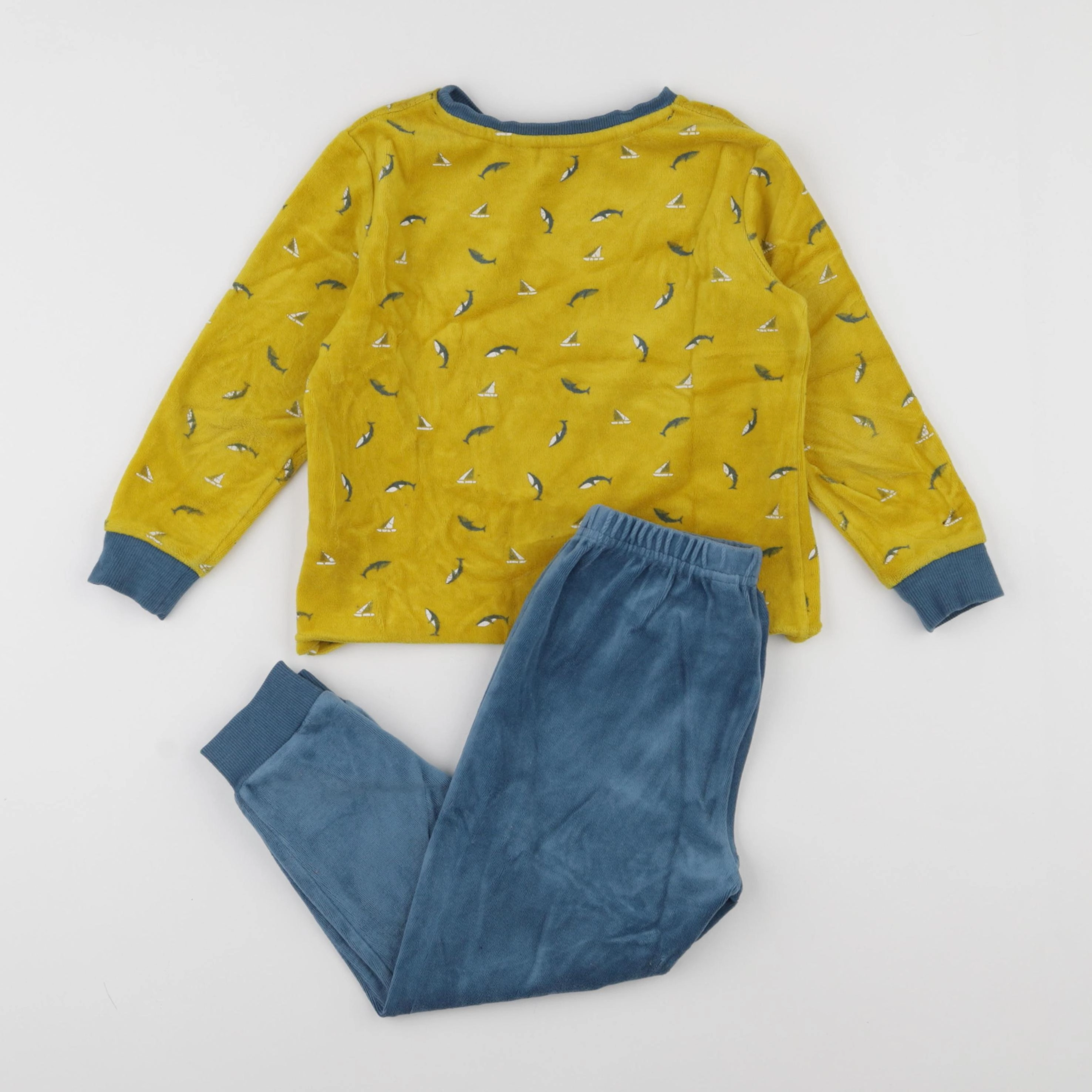 Okaidi - pyjama velours jaune, bleu - 5 ans