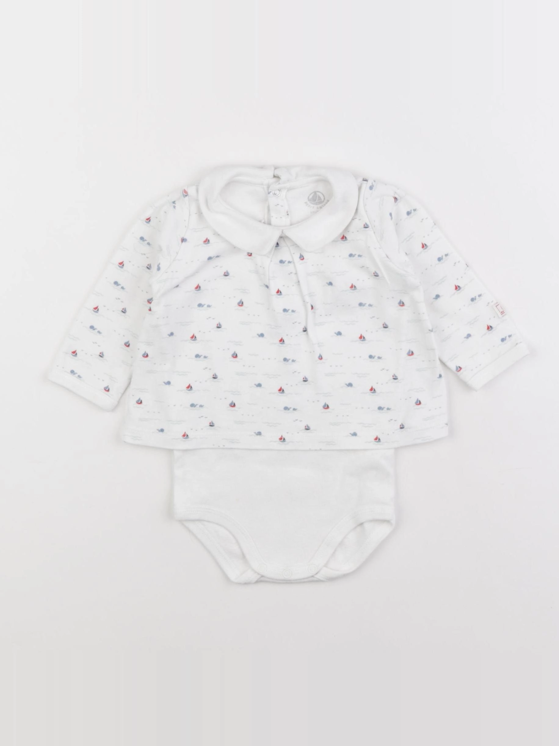 Petit Bateau - body à col bleu - 6 mois
