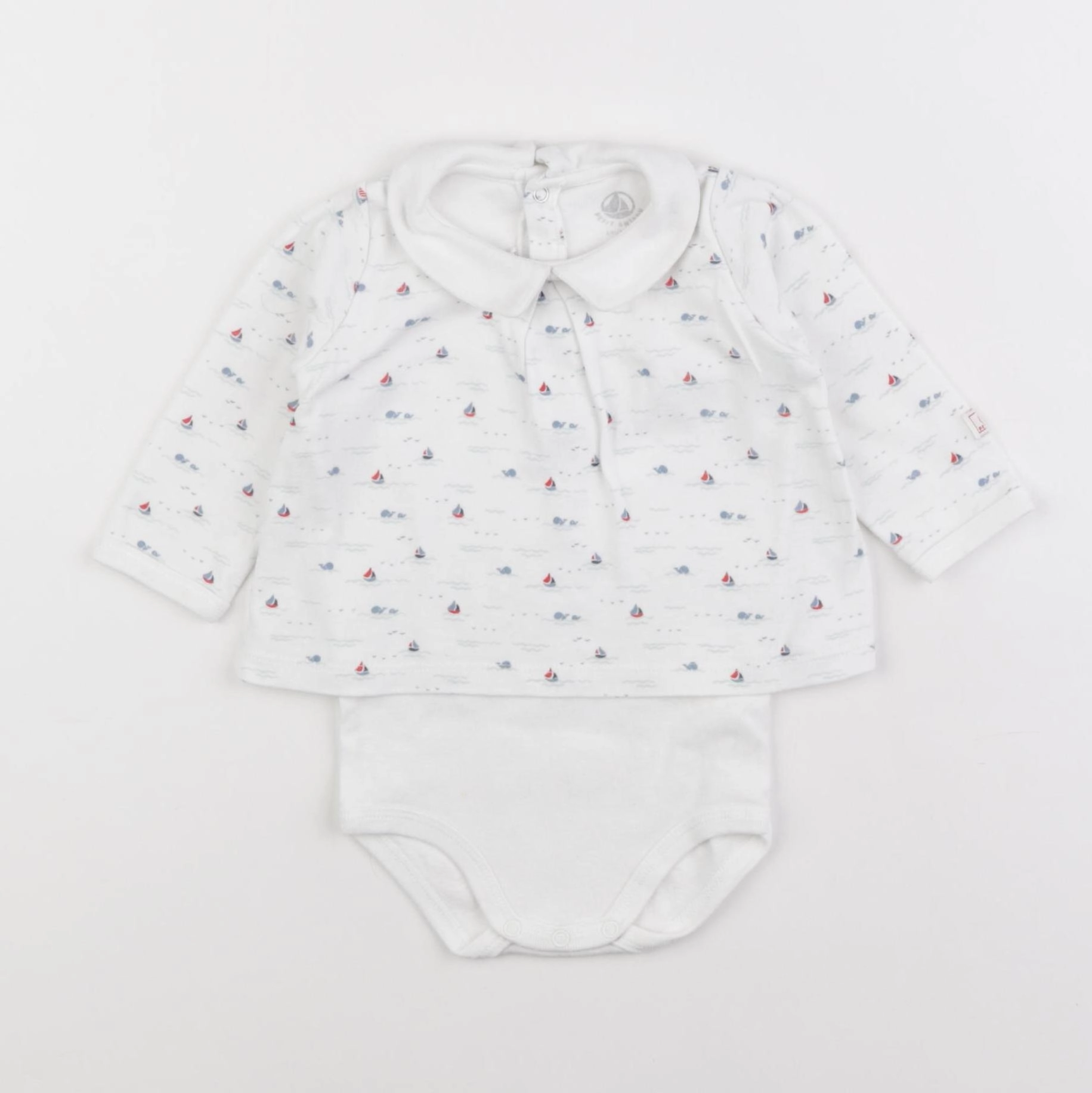 Petit Bateau - body à col bleu - 6 mois