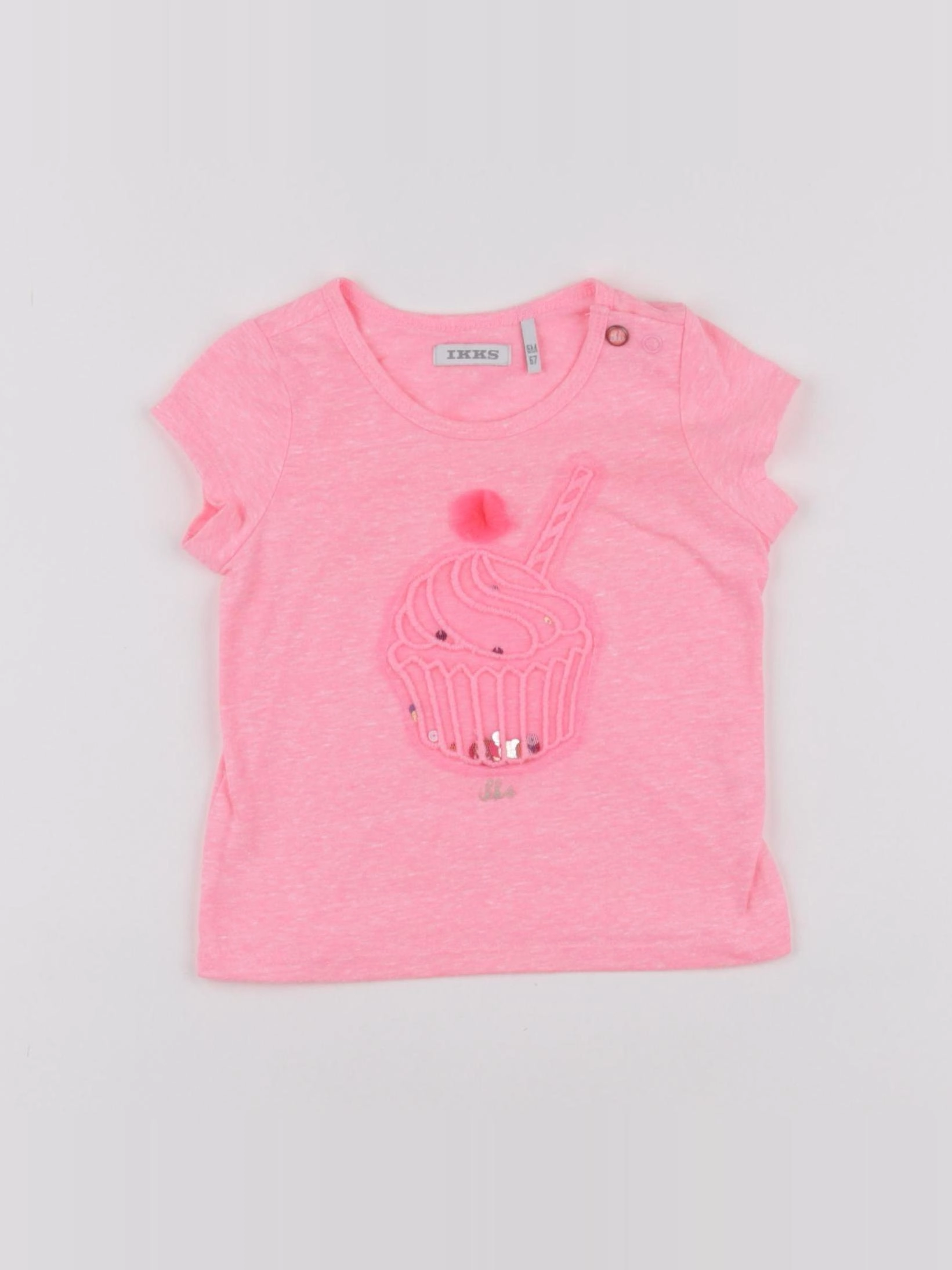 IKKS - tee-shirt rose fluo - 6 mois