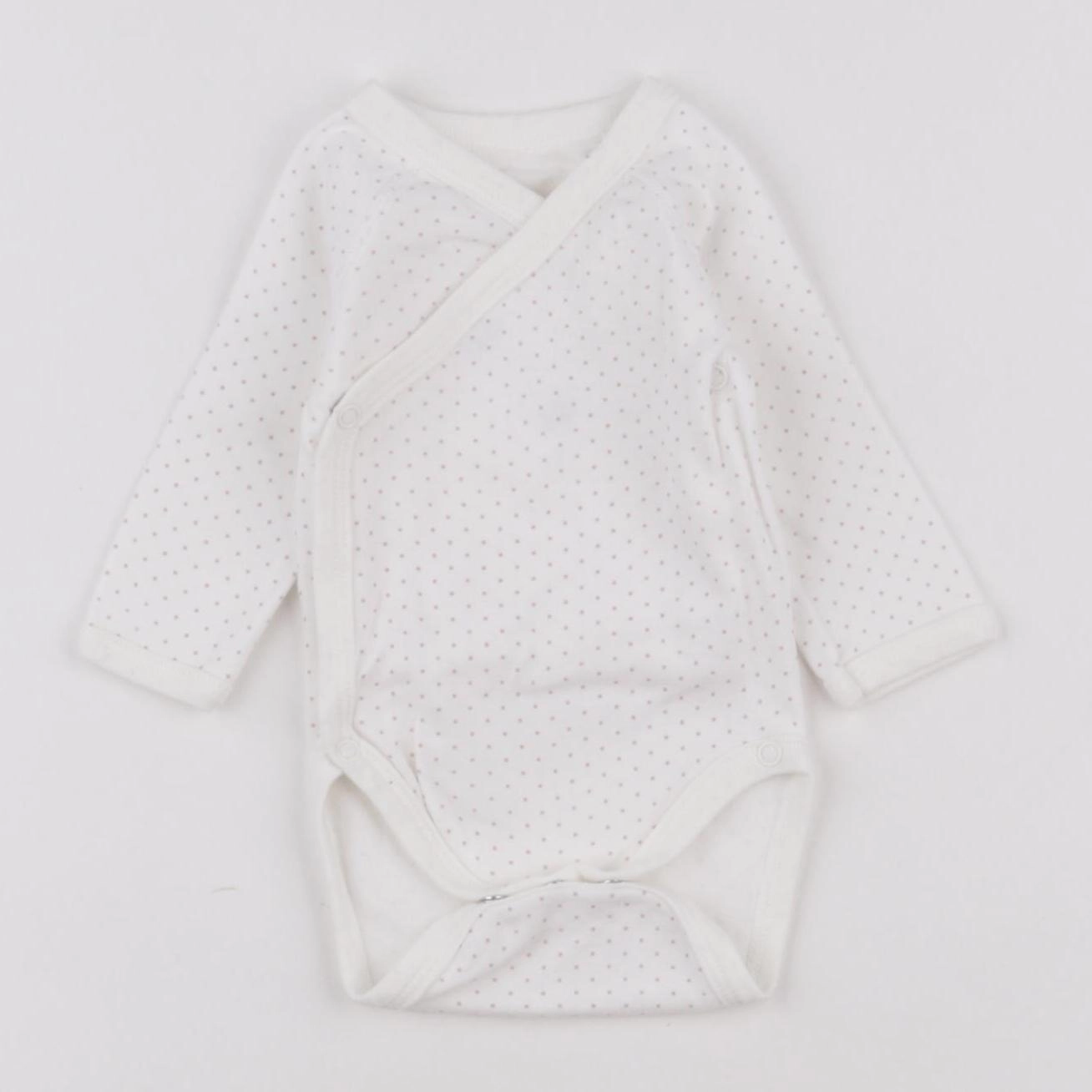 Petit Bateau - body blanc, rose - 0 mois