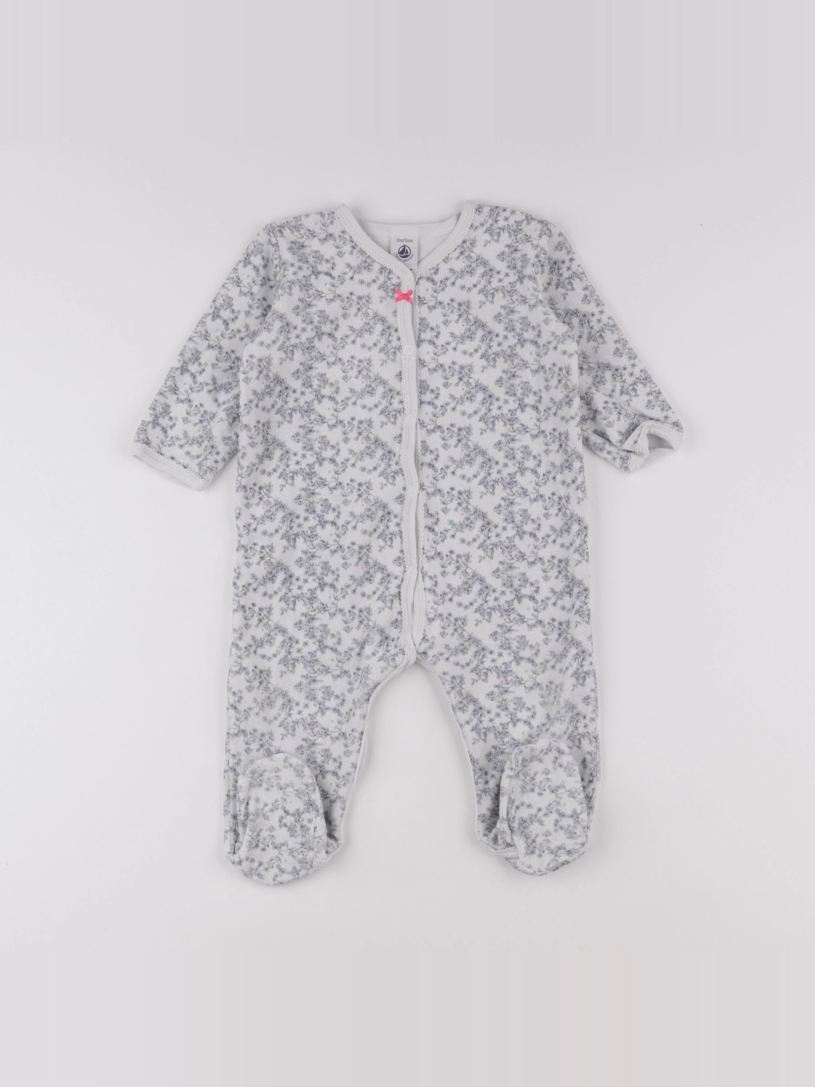 Petit Bateau - pyjama velours gris - 12 mois