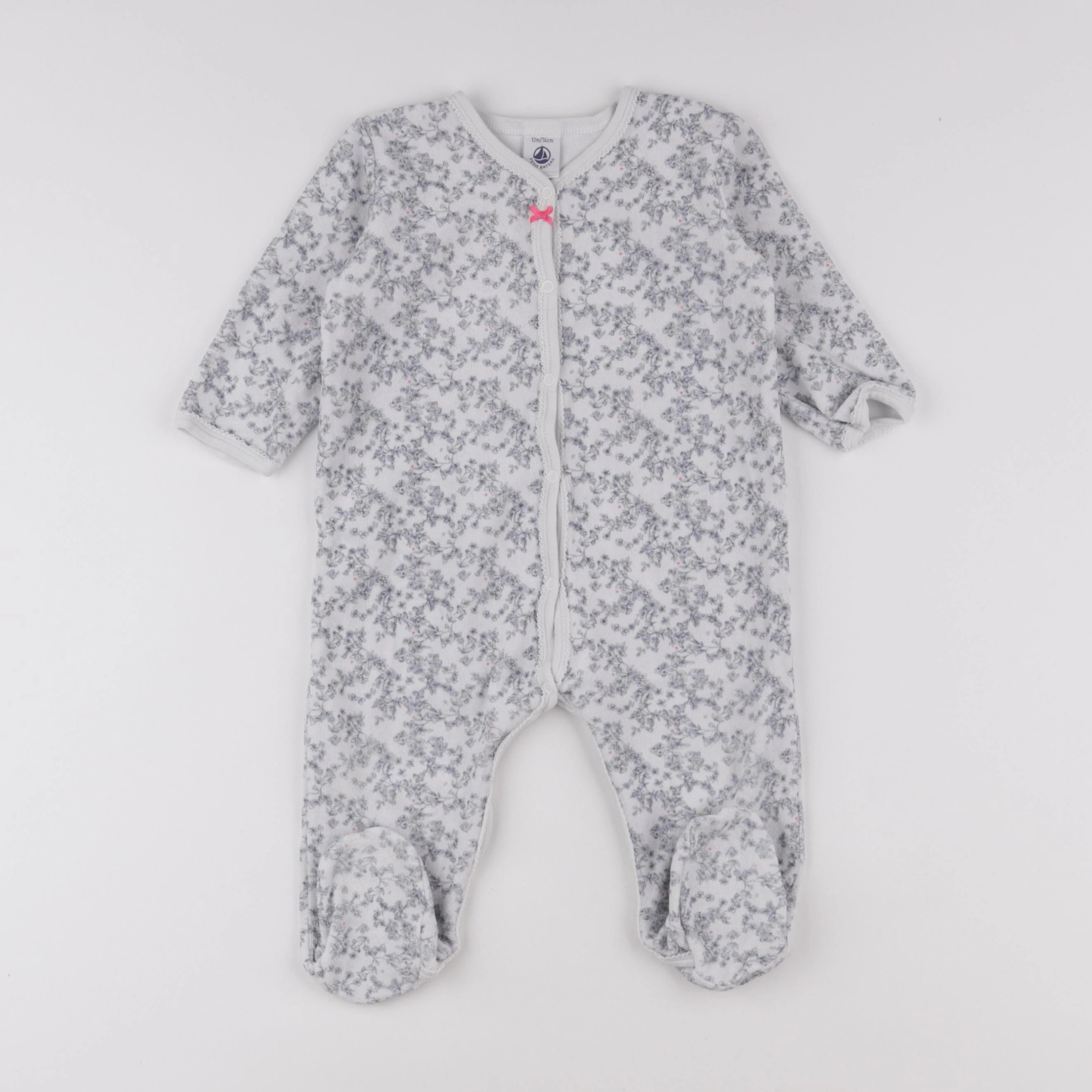 Petit Bateau - pyjama velours gris - 12 mois