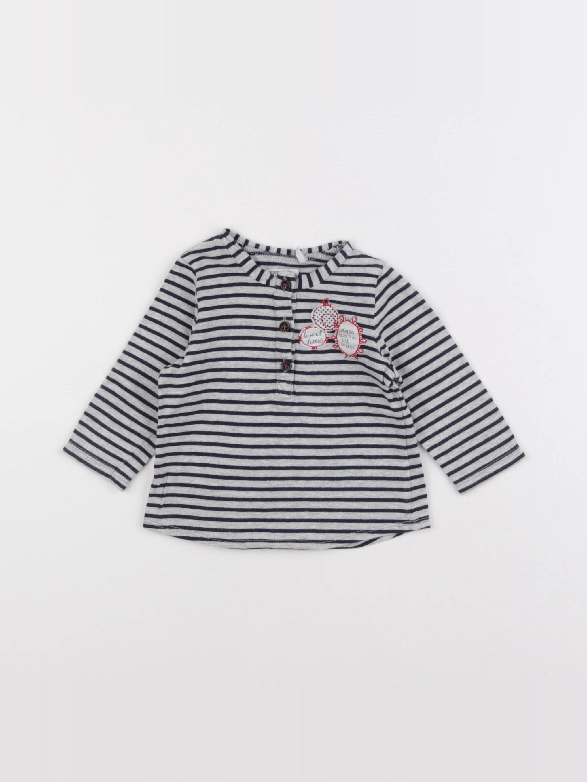 IKKS - tee-shirt bleu, gris - 6 mois