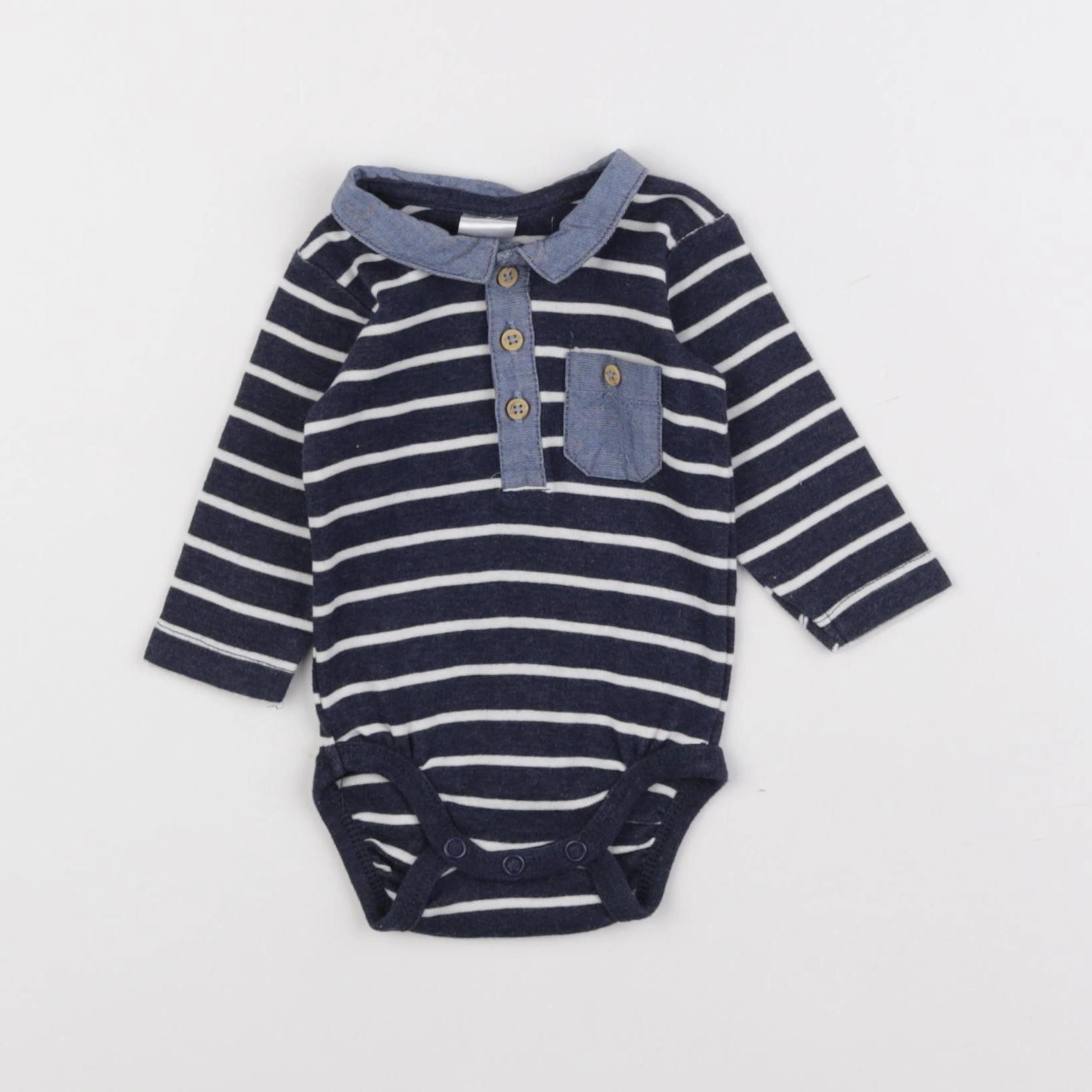 H&M - body à col bleu - 3/6 mois