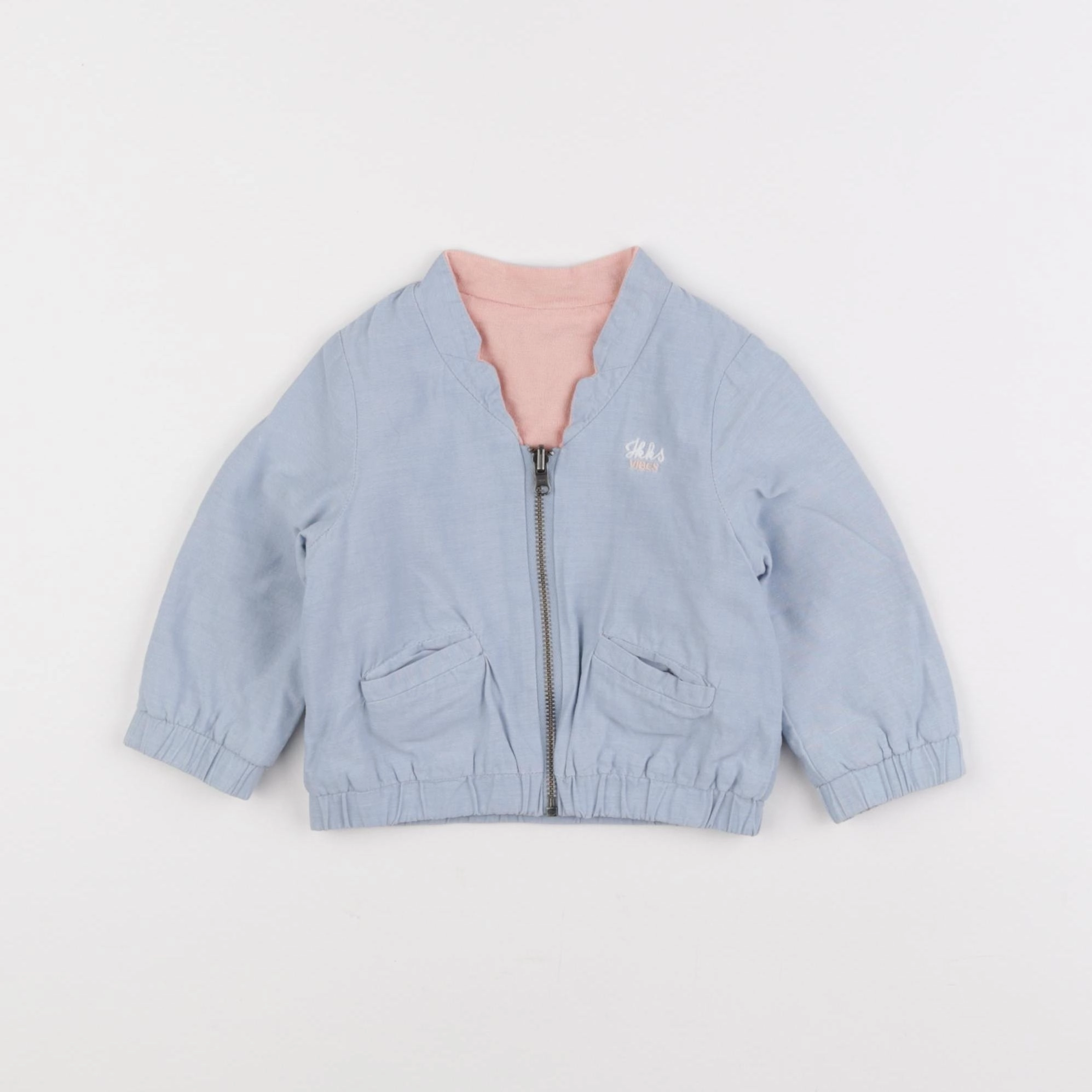 IKKS - veste réversible, imprimé au dos bleu, rose - 6 mois