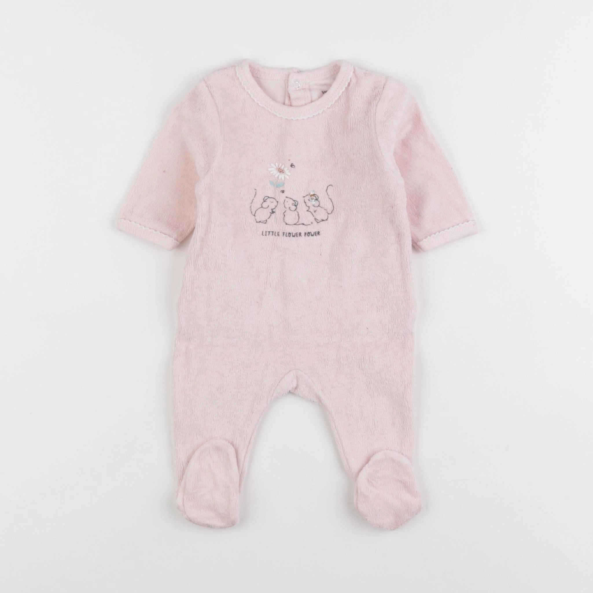Vertbaudet - pyjama velours rose - 1 mois