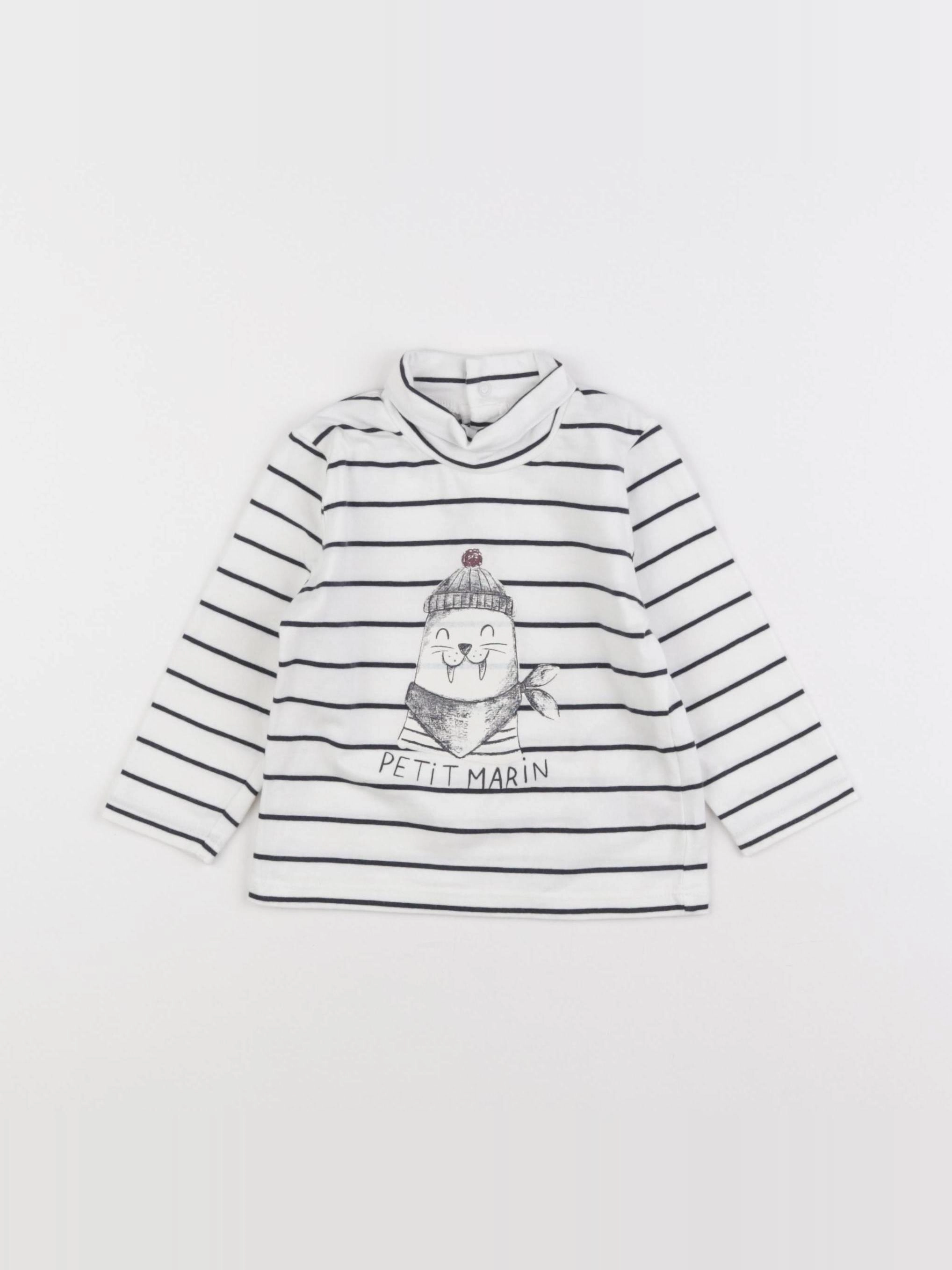 Vertbaudet - sous-pull blanc, bleu - 9 mois
