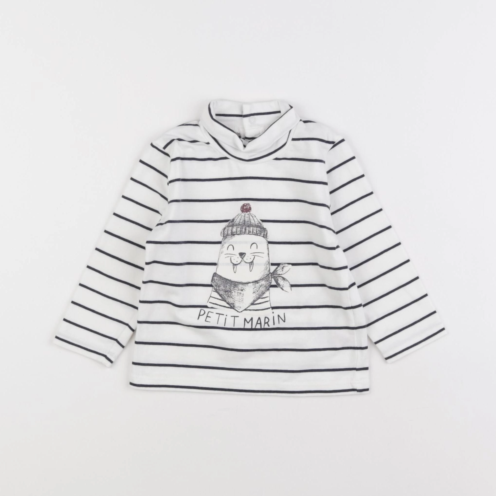 Vertbaudet - sous-pull blanc, bleu - 9 mois