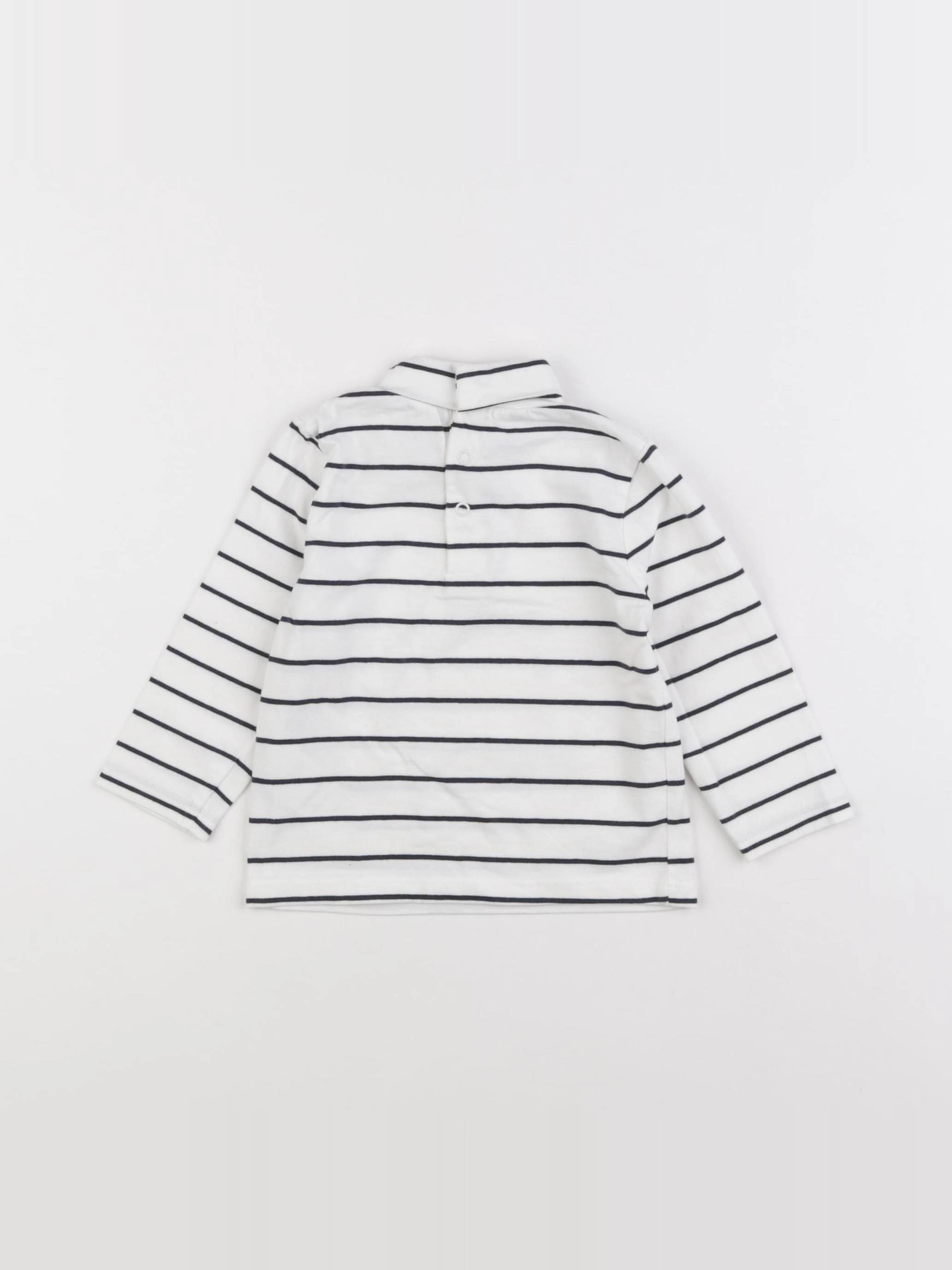 Vertbaudet - sous-pull blanc, bleu - 9 mois