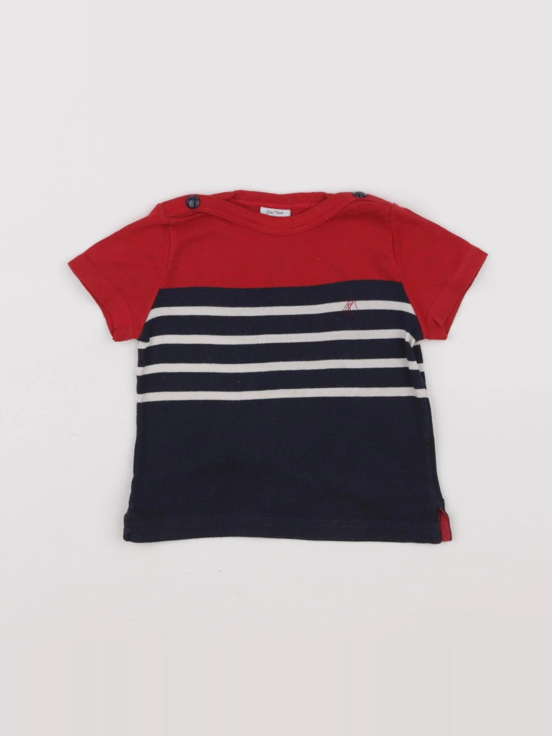 Petit Bateau - tee-shirt blanc, bleu - 12 mois