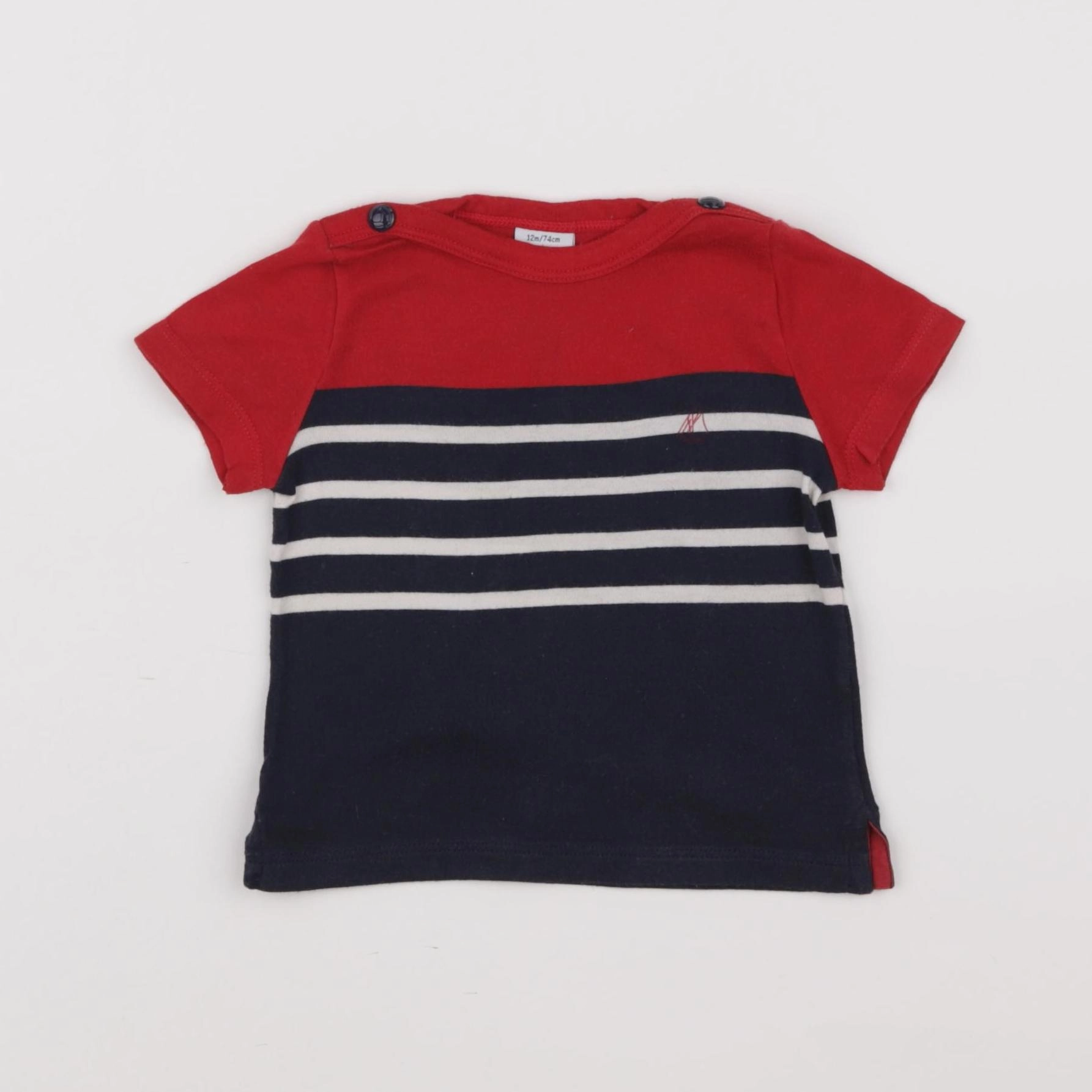 Petit Bateau - tee-shirt blanc, bleu - 12 mois