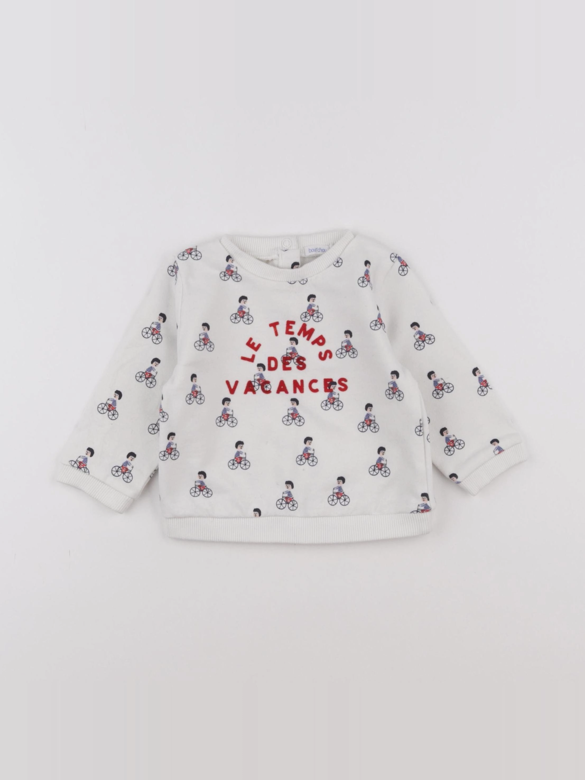 Boutchou - sweat blanc, bleu - 12 mois