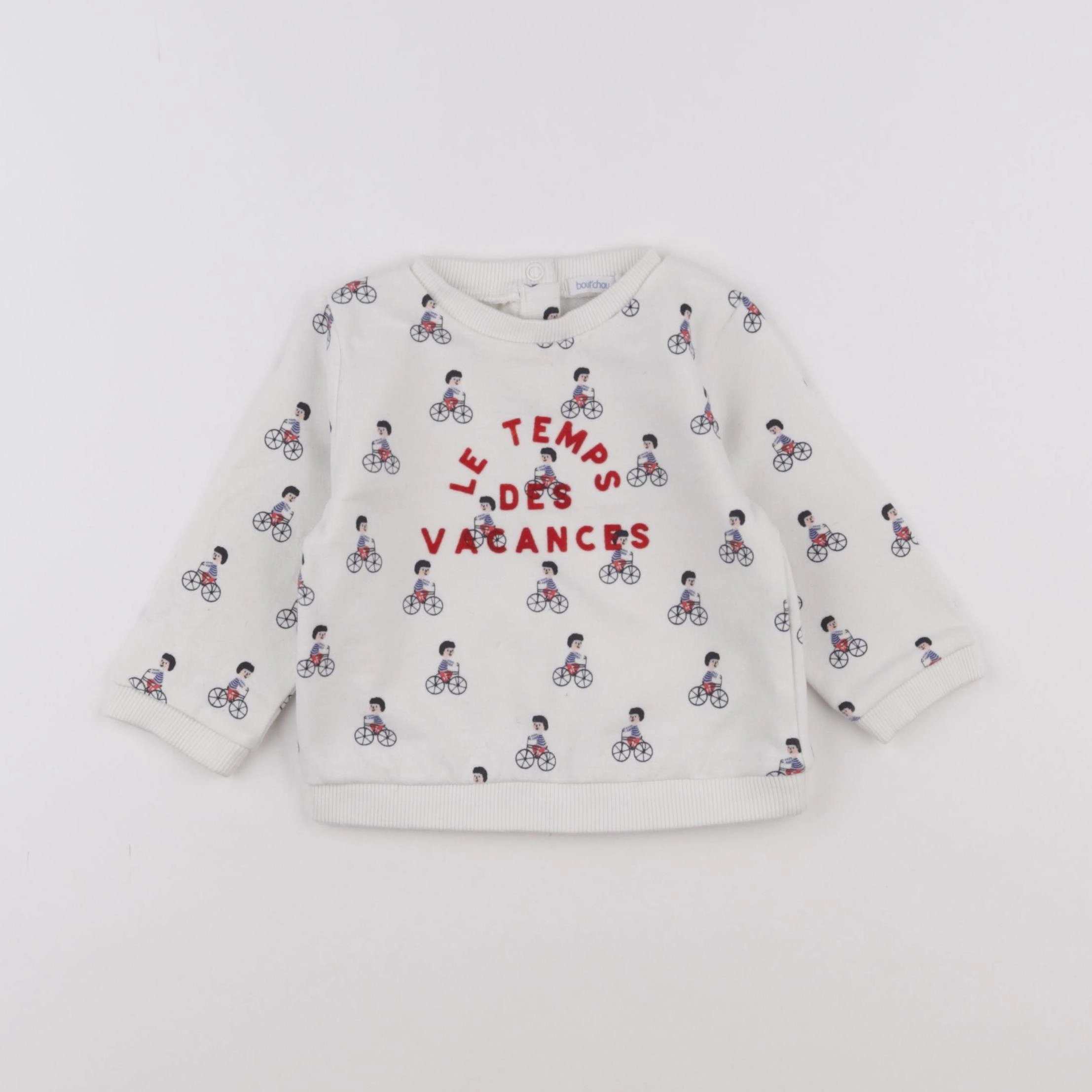 Boutchou - sweat blanc, bleu - 12 mois