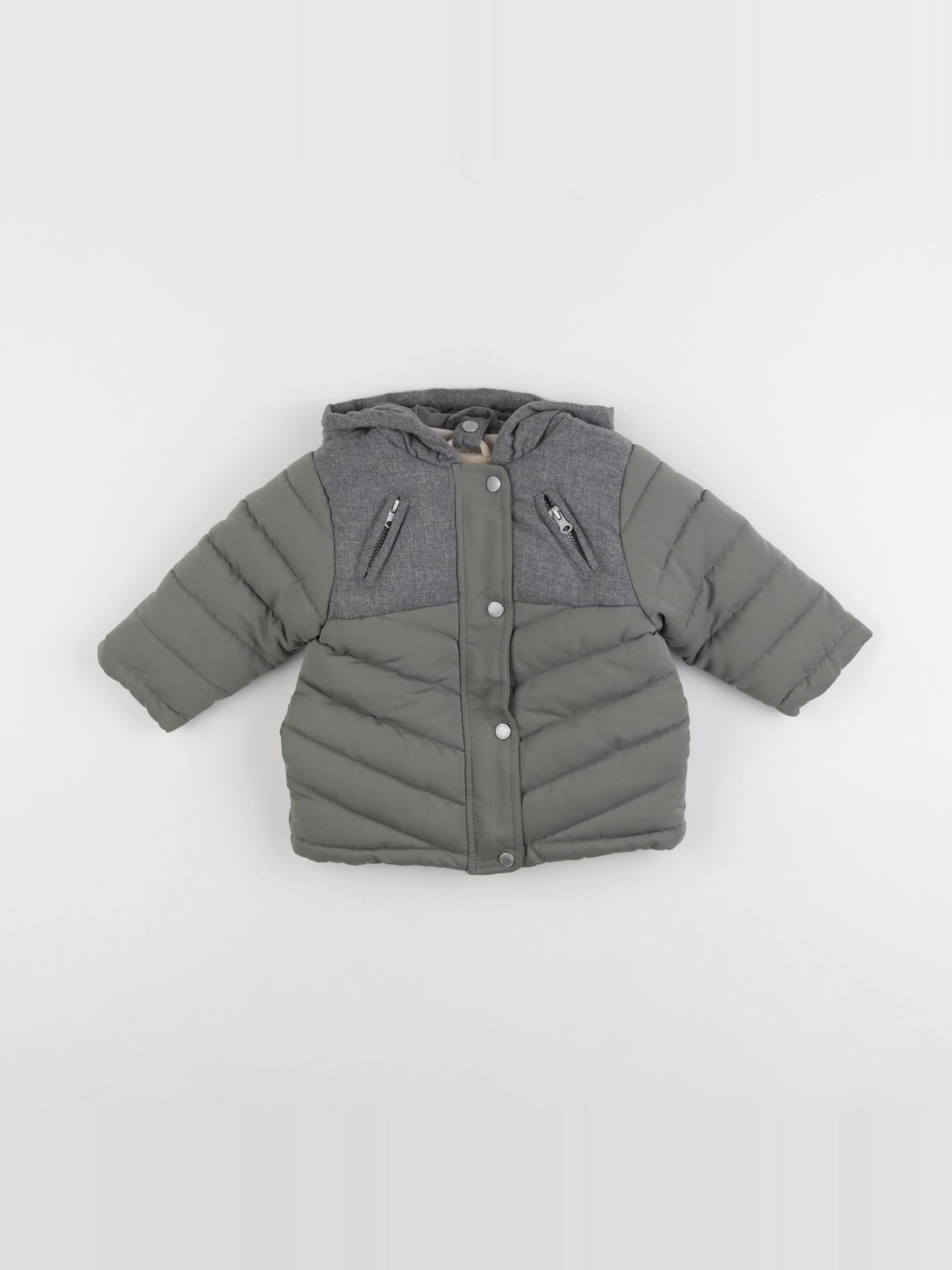 Vertbaudet - doudoune vert, gris - 9 mois
