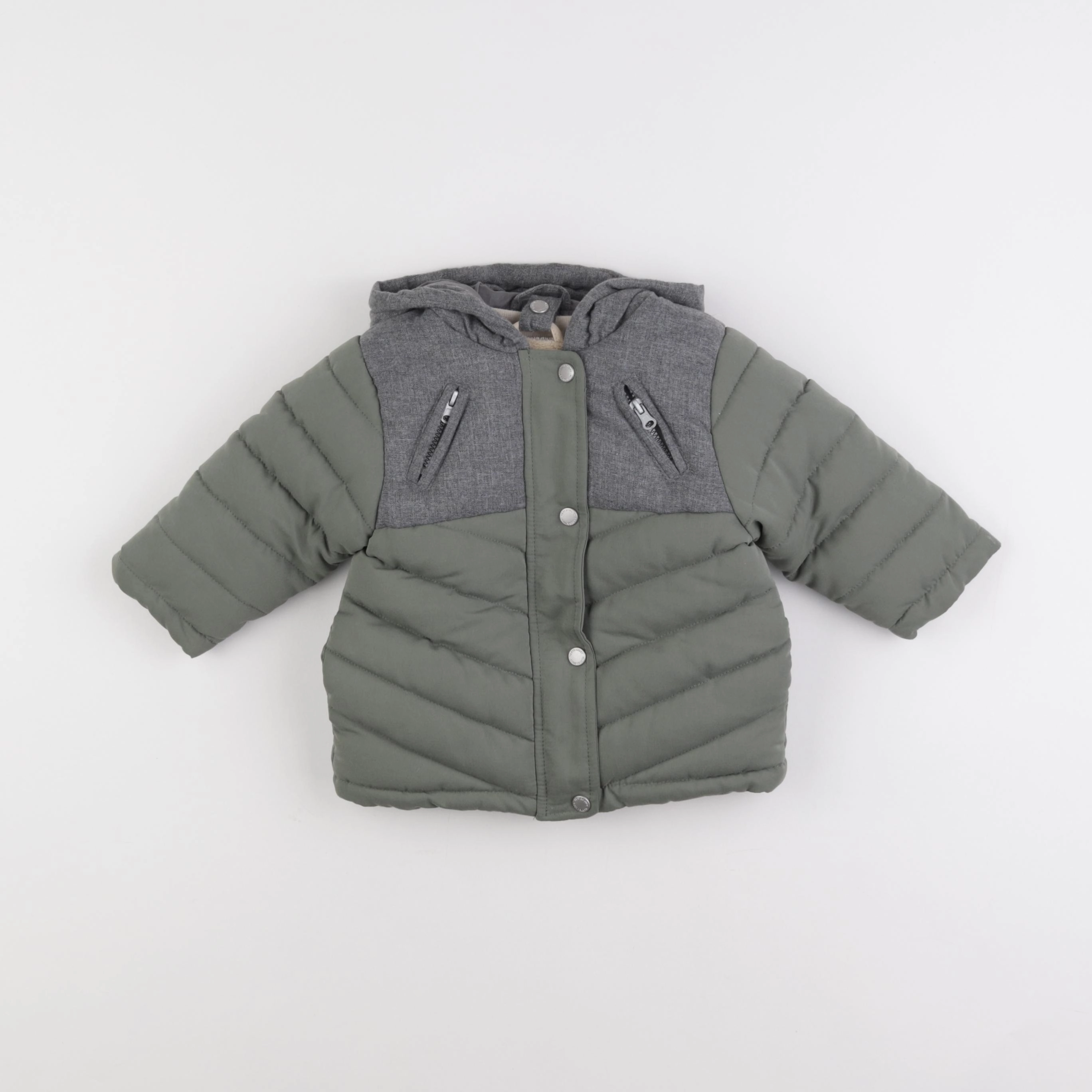 Vertbaudet - doudoune vert, gris - 9 mois