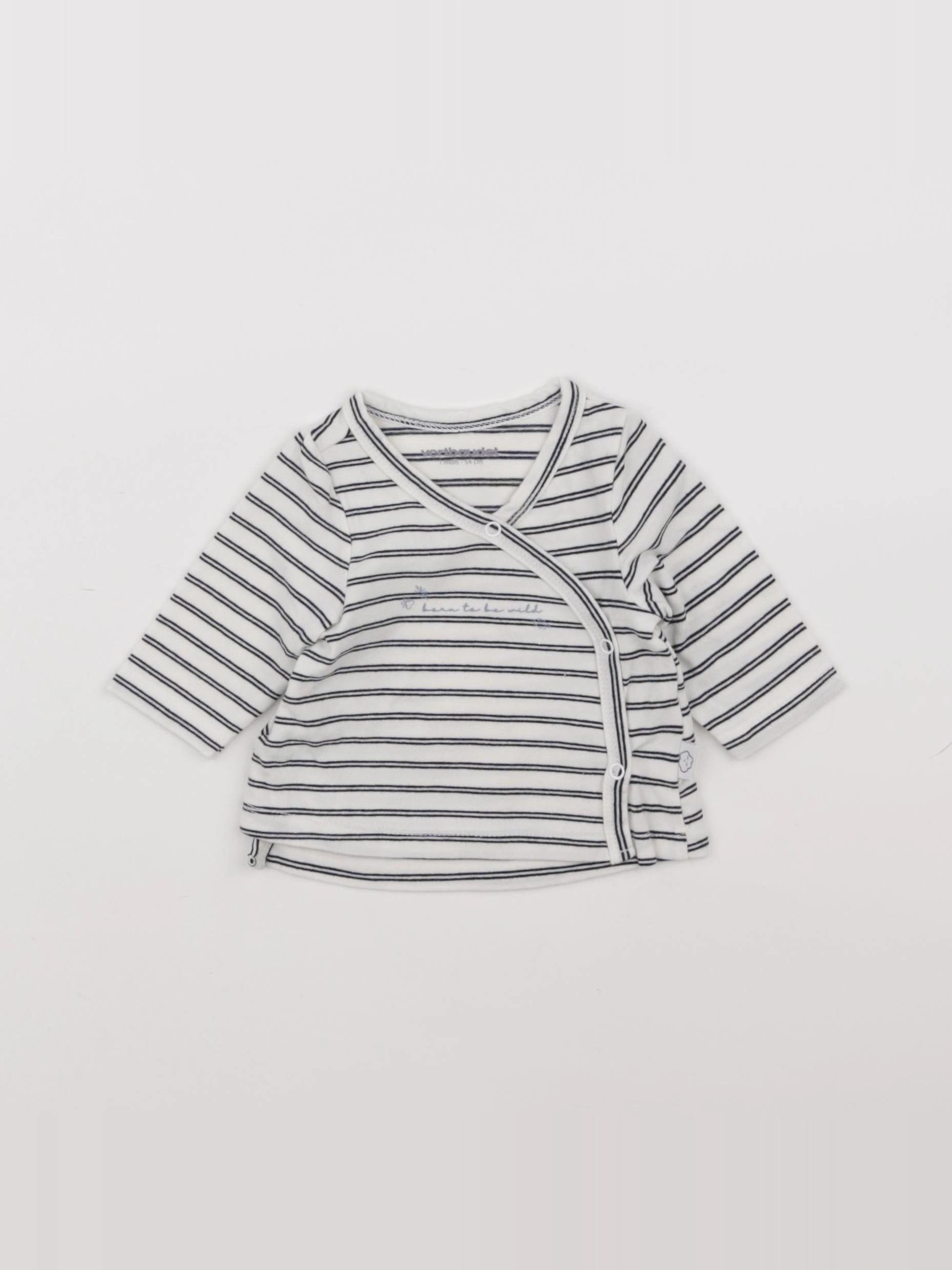 Vertbaudet - tee-shirt beige, bleu - 1 mois