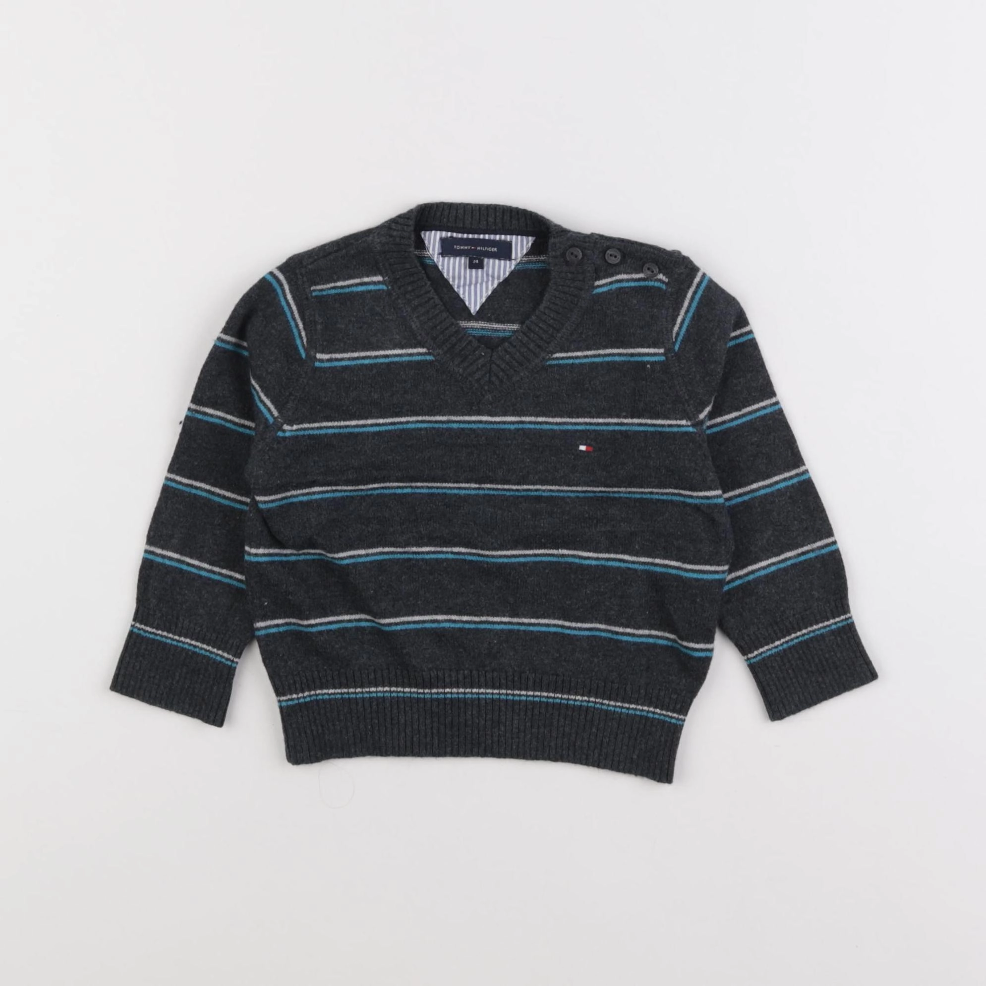 Tommy Hilfiger - pull bleu, gris - 12 mois