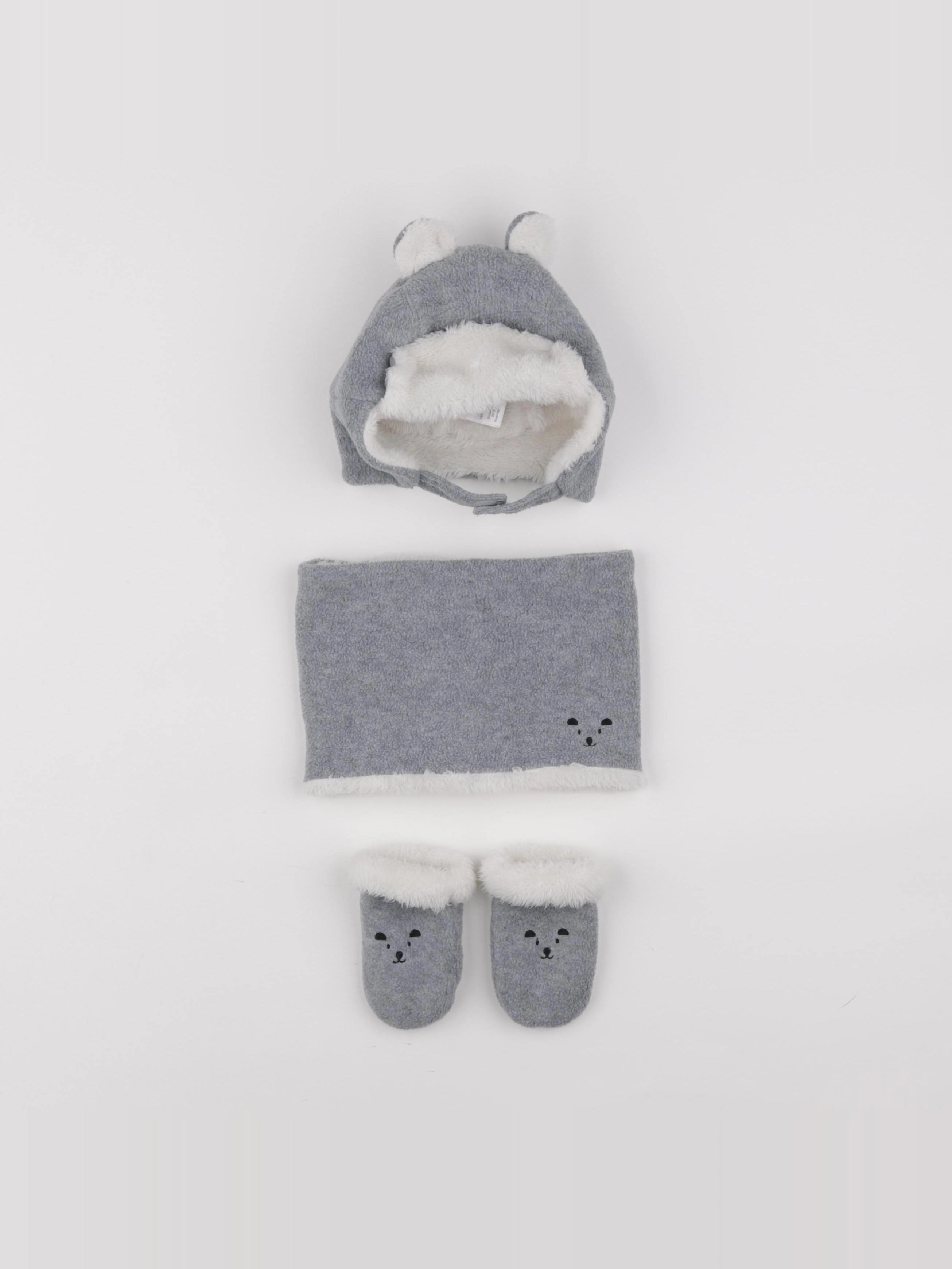 Vertbaudet - ensemble bonnet/moufles/tour de cou gris - 12/18 mois