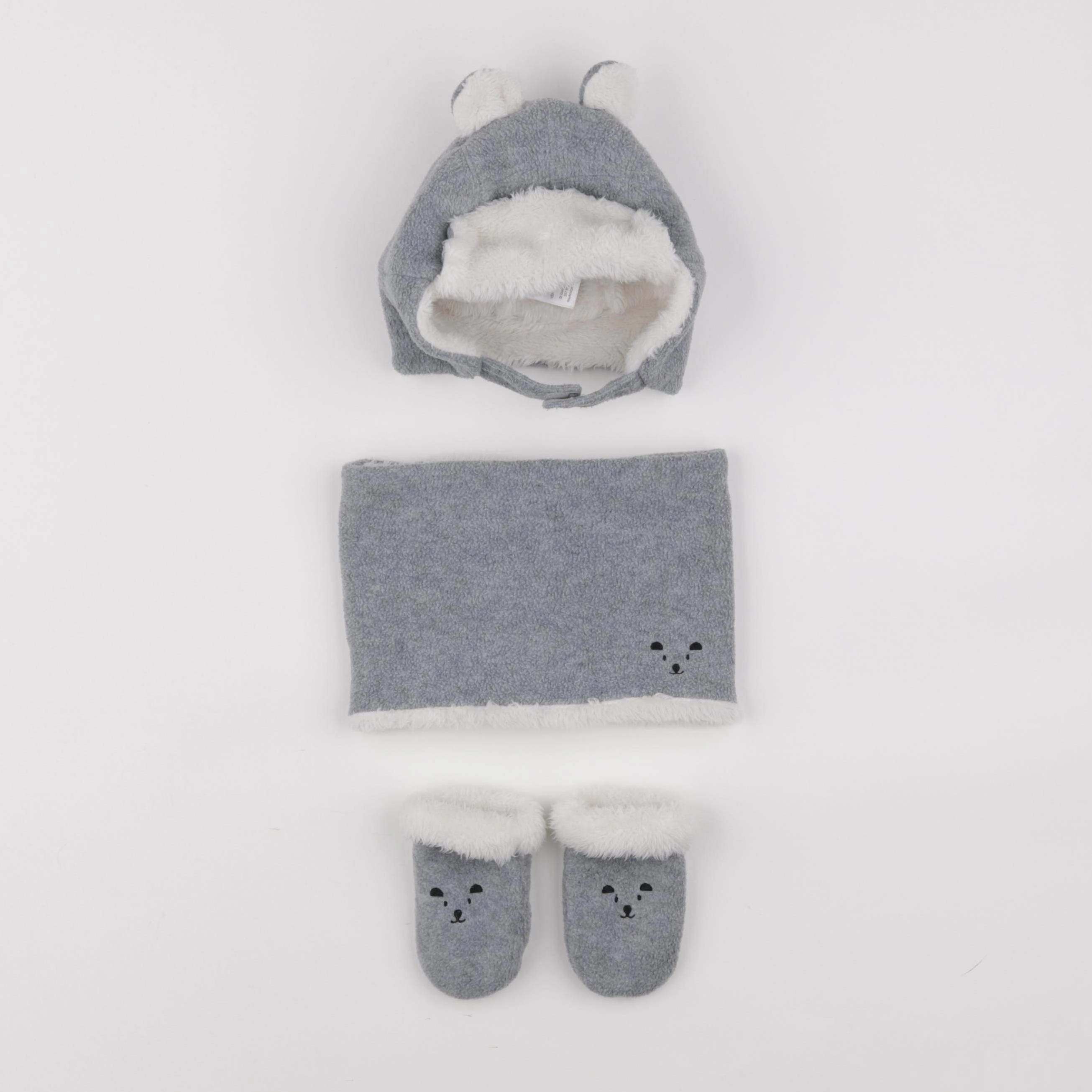 Vertbaudet - ensemble bonnet/moufles/tour de cou gris - 12/18 mois