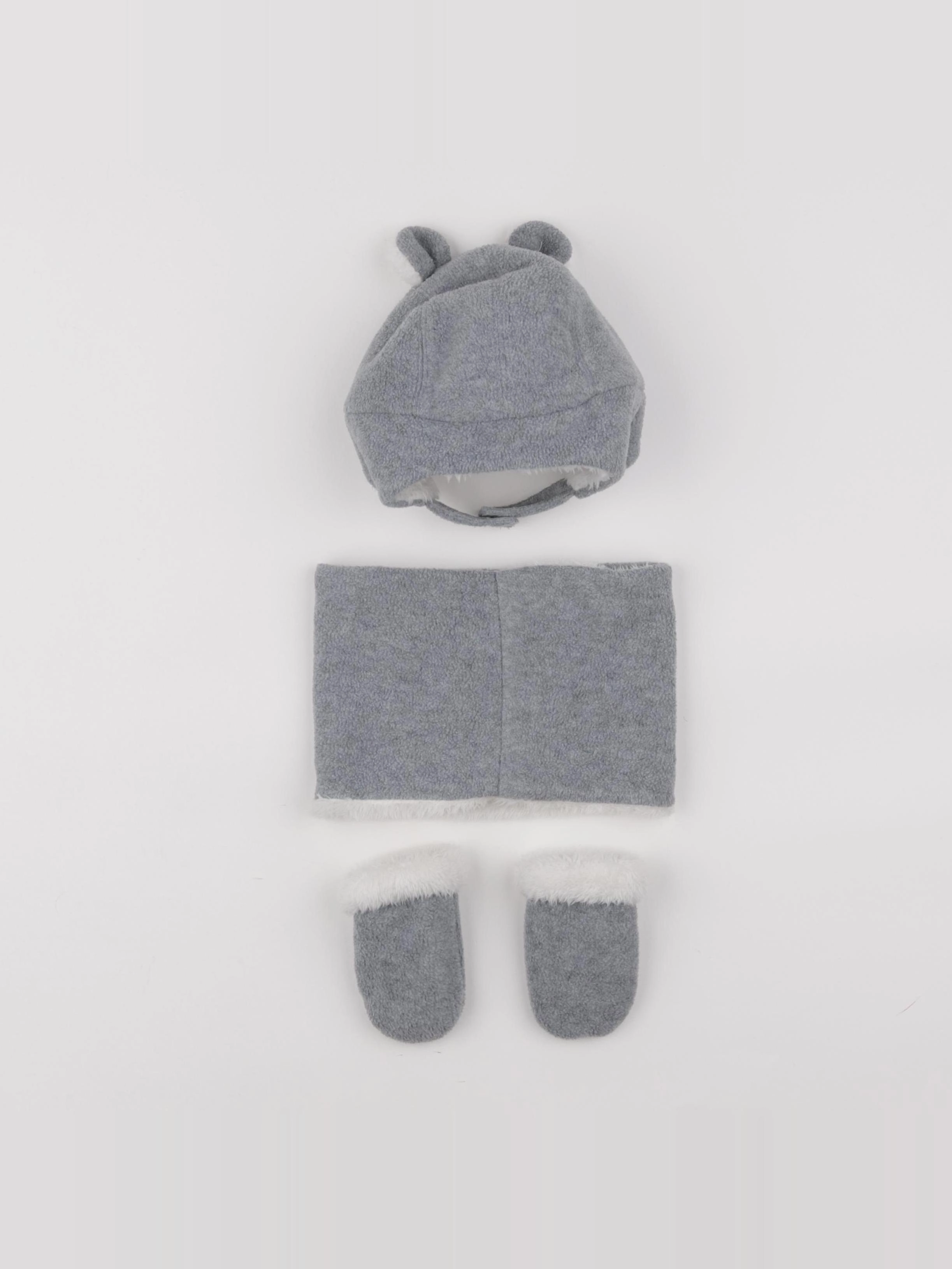 Vertbaudet - ensemble bonnet/moufles/tour de cou gris - 12/18 mois