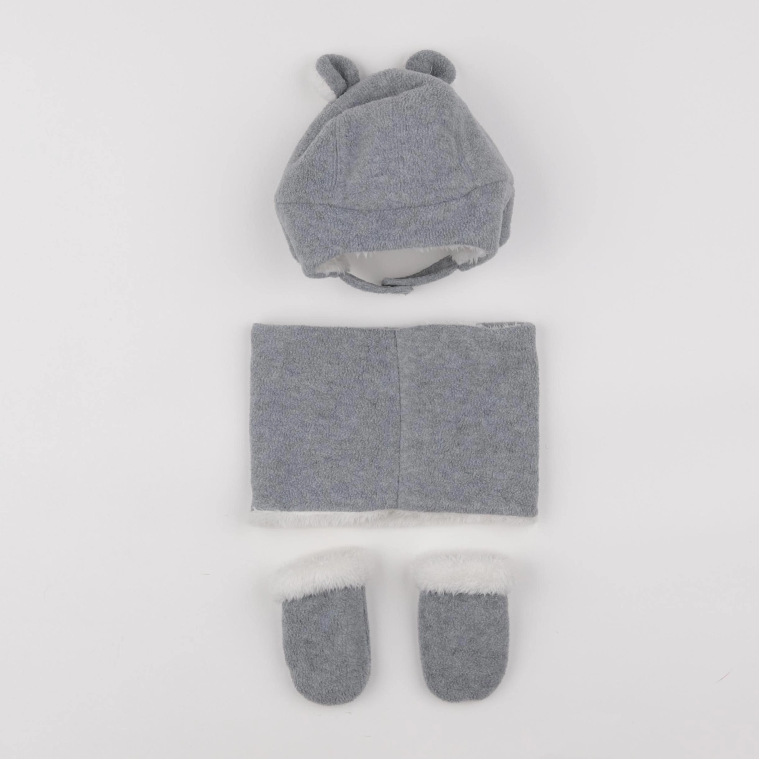 Vertbaudet - ensemble bonnet/moufles/tour de cou gris - 12/18 mois
