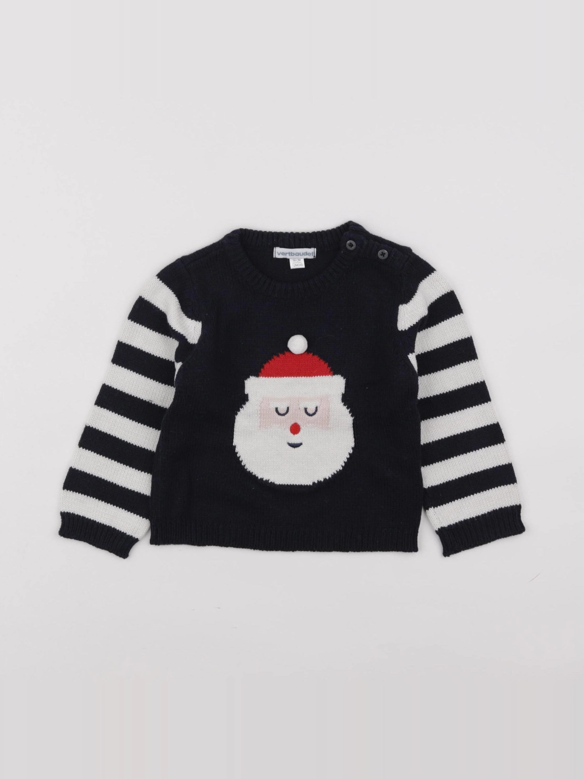 Vertbaudet - pull bleu, blanc - 12 mois