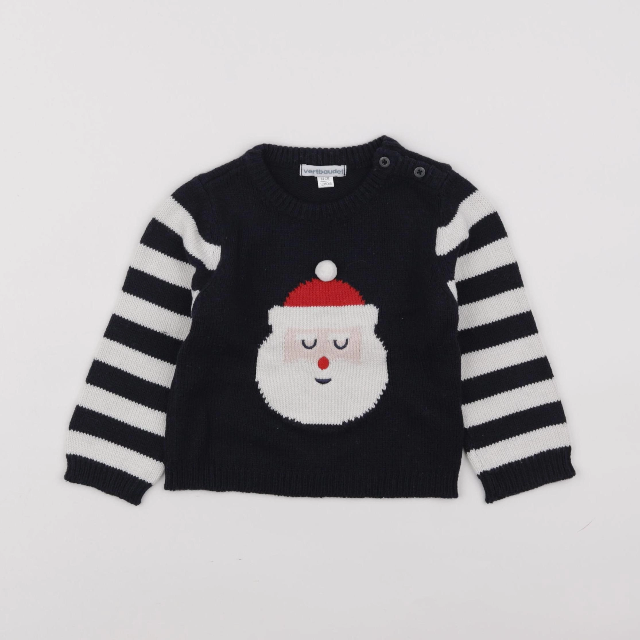 Vertbaudet - pull bleu, blanc - 12 mois