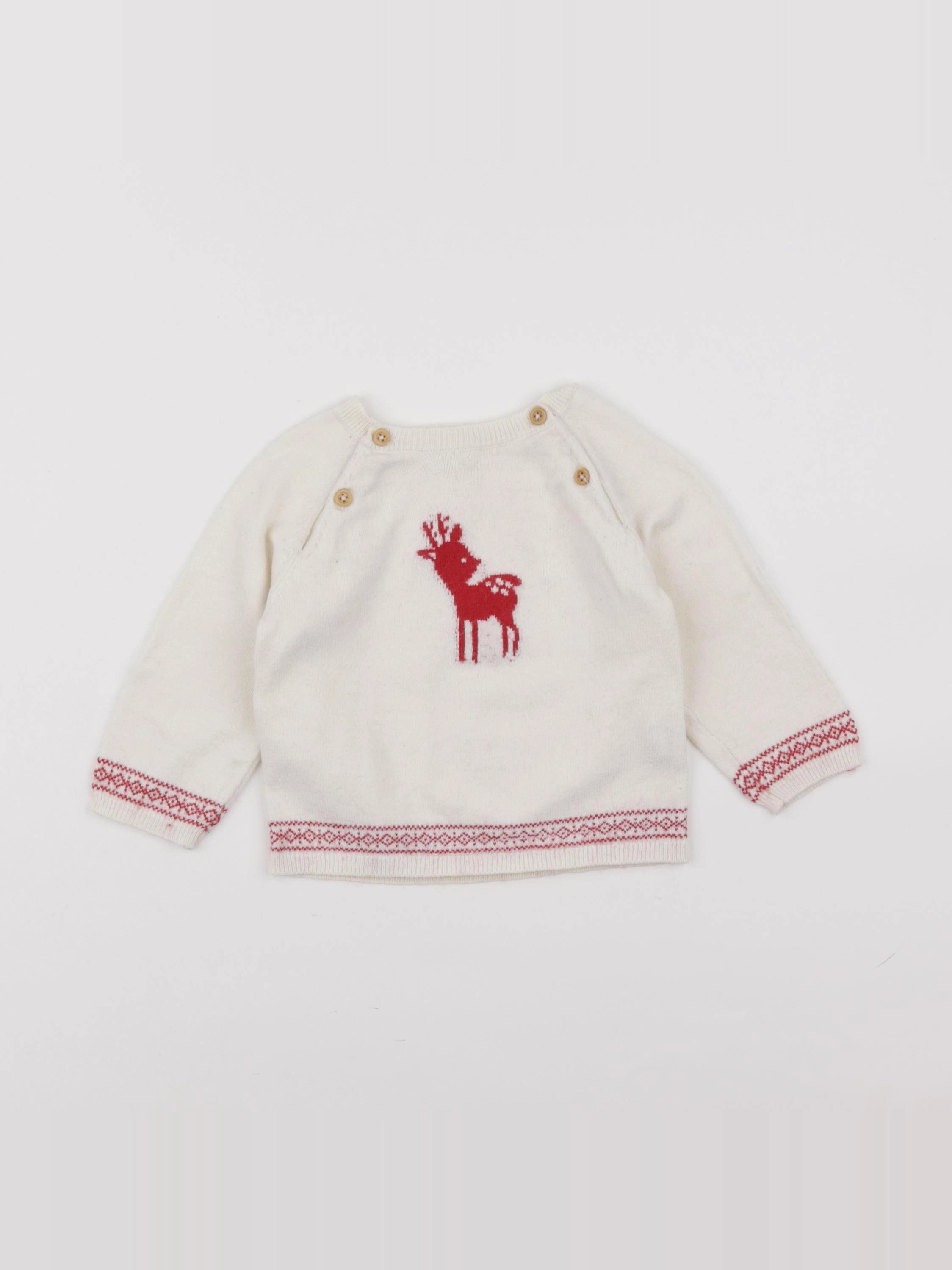 Boutchou - pull beige, rouge - 9 mois