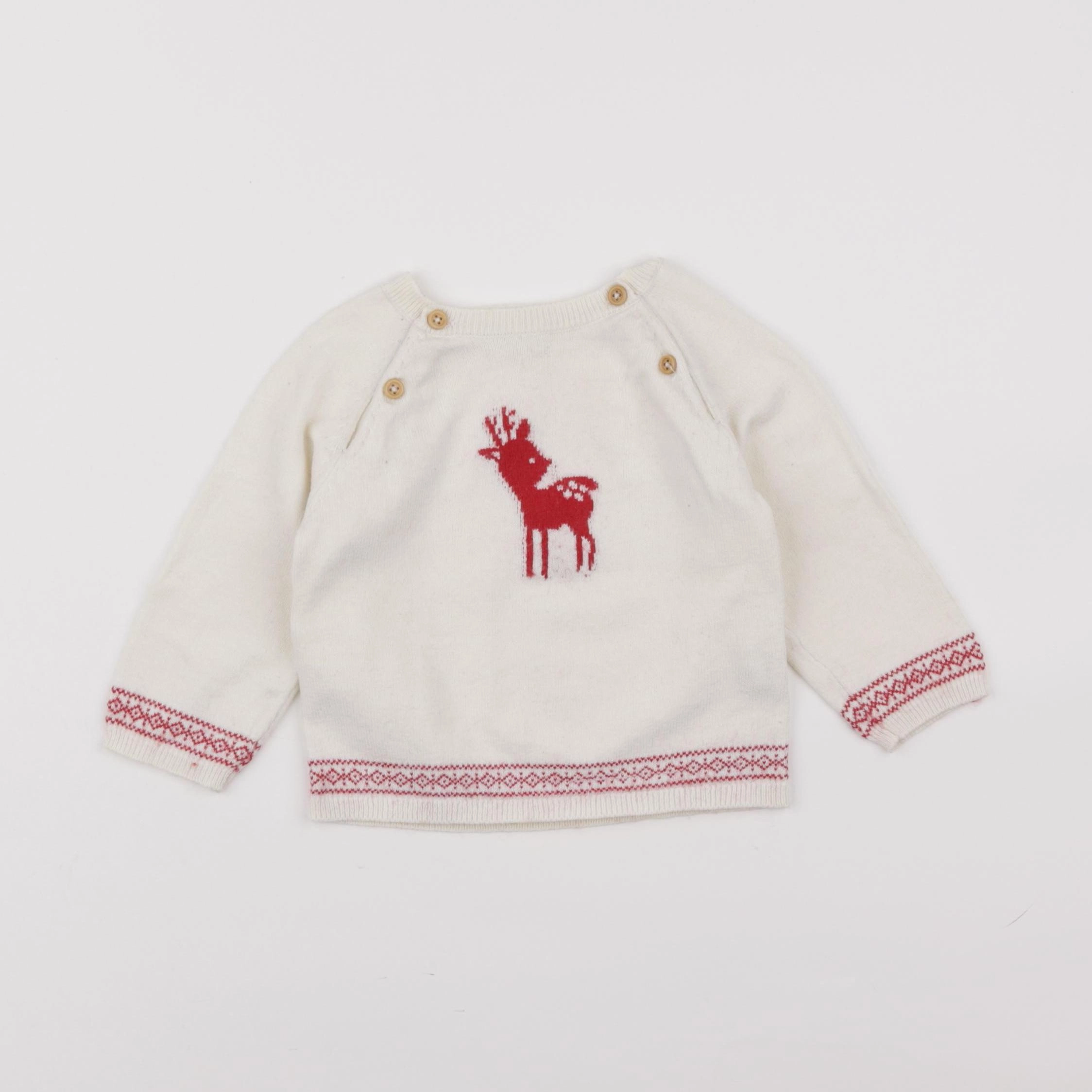 Boutchou - pull beige, rouge - 9 mois