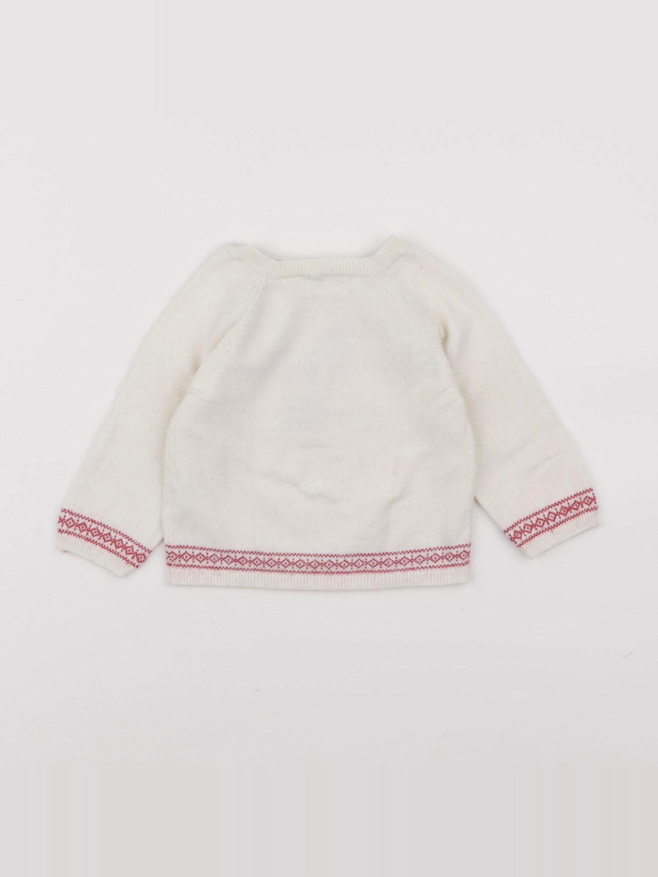 Boutchou - pull beige, rouge - 9 mois