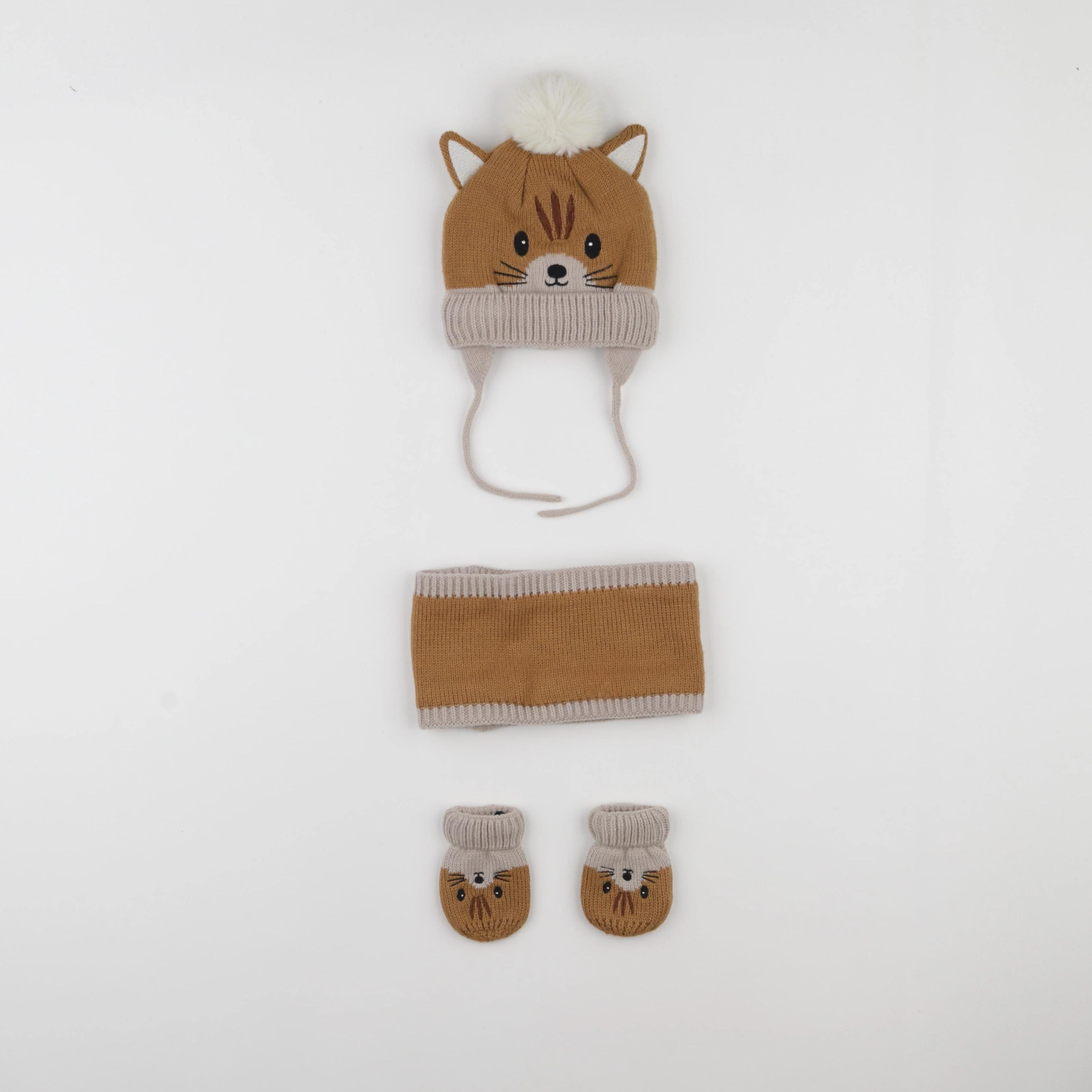 Vertbaudet - ensemble bonnet/moufles/tour de cou marron - 3/6 mois