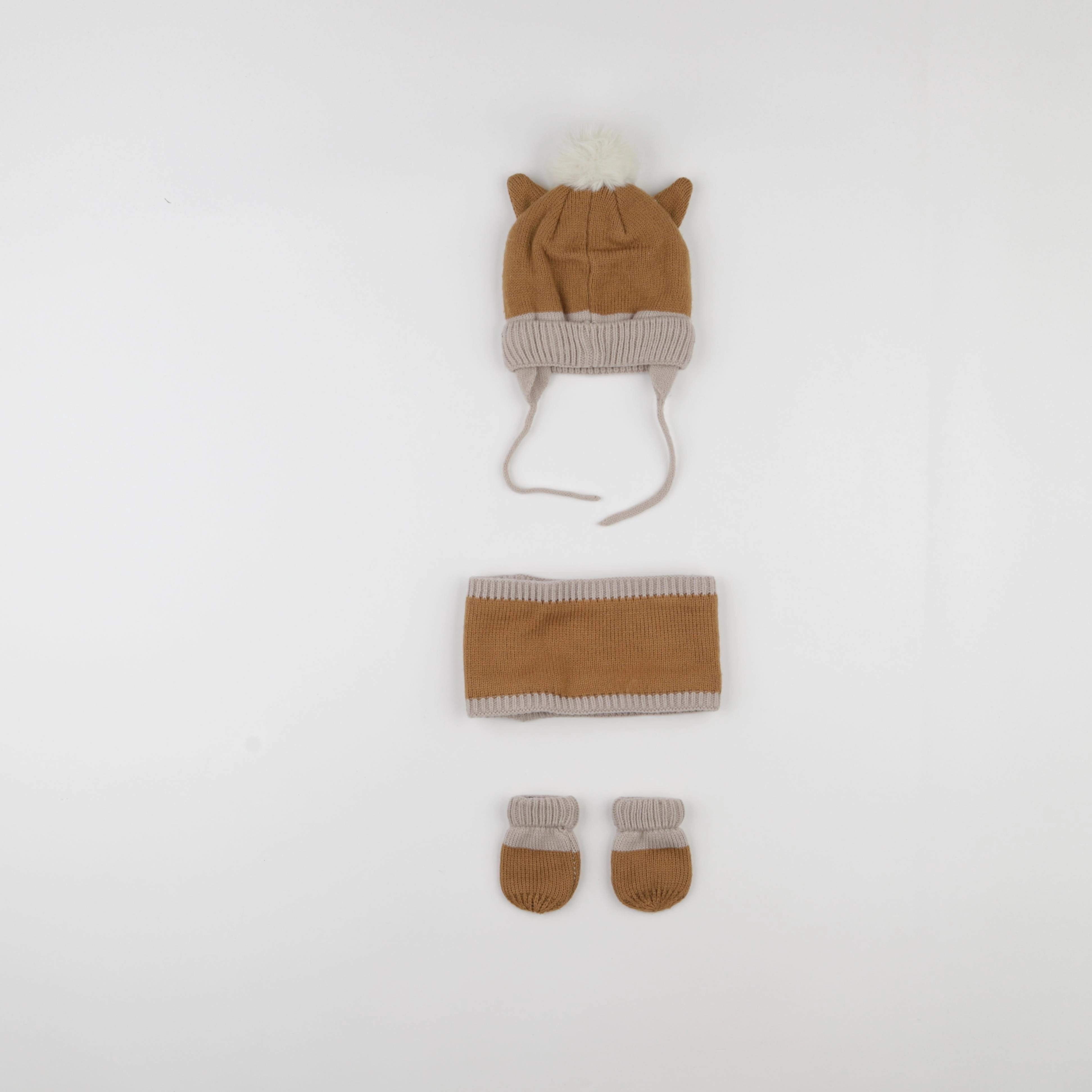 Vertbaudet - ensemble bonnet/moufles/tour de cou marron - 3/6 mois