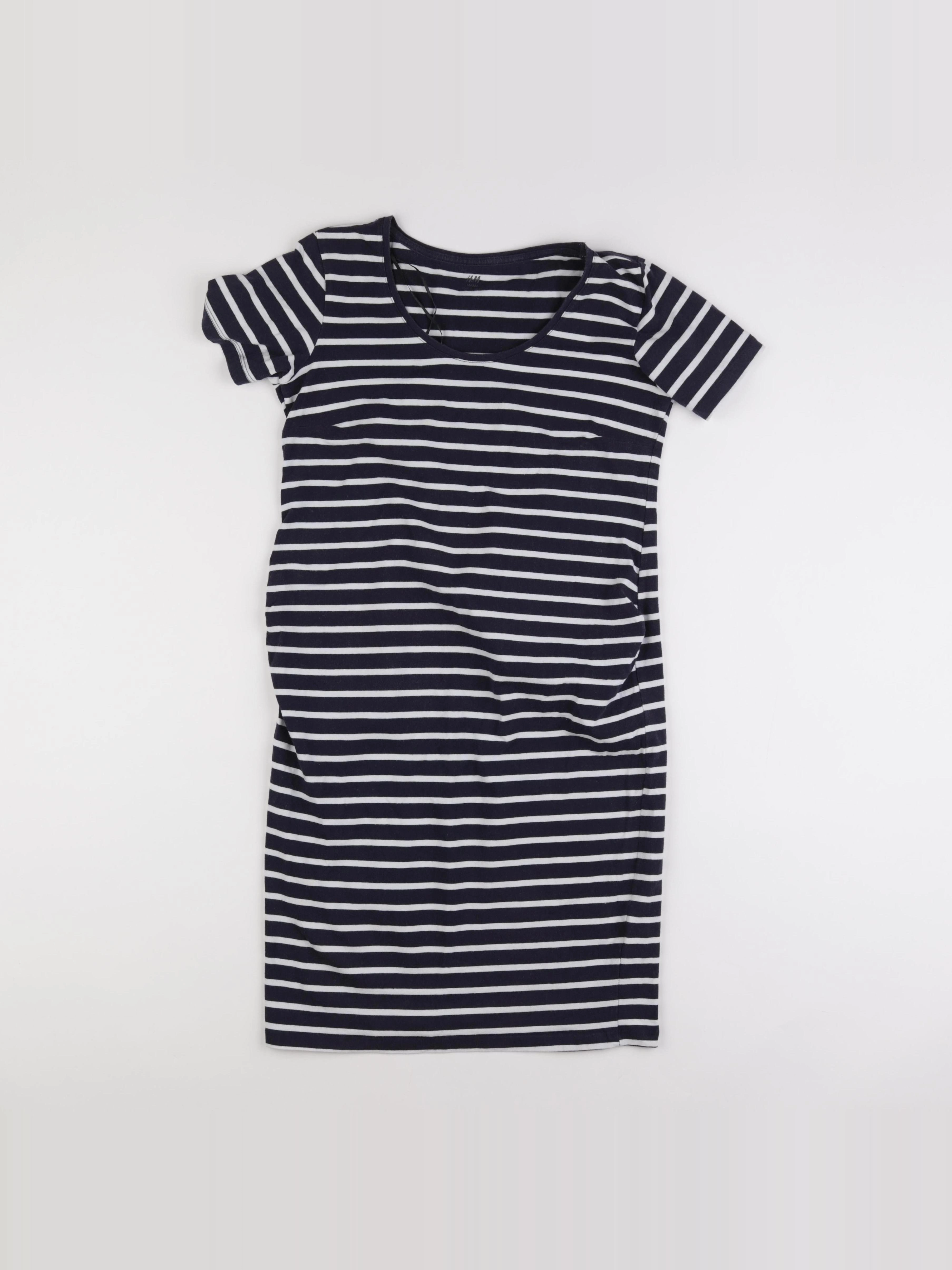 H&M - robe grossesse bleu, blanc - m