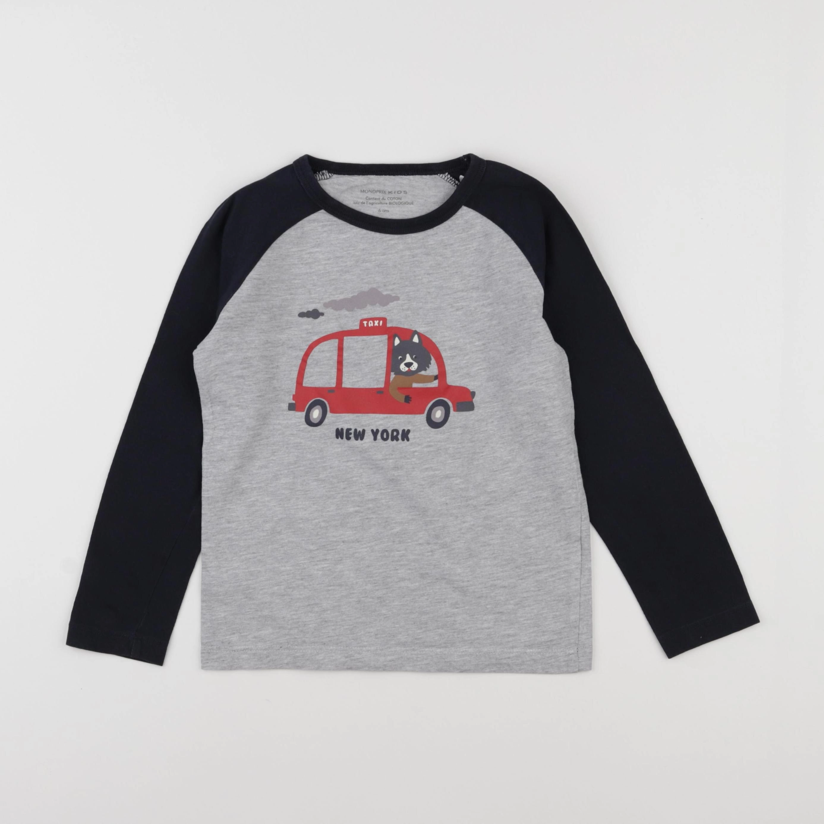 Monoprix - tee-shirt bleu, gris - 6 ans