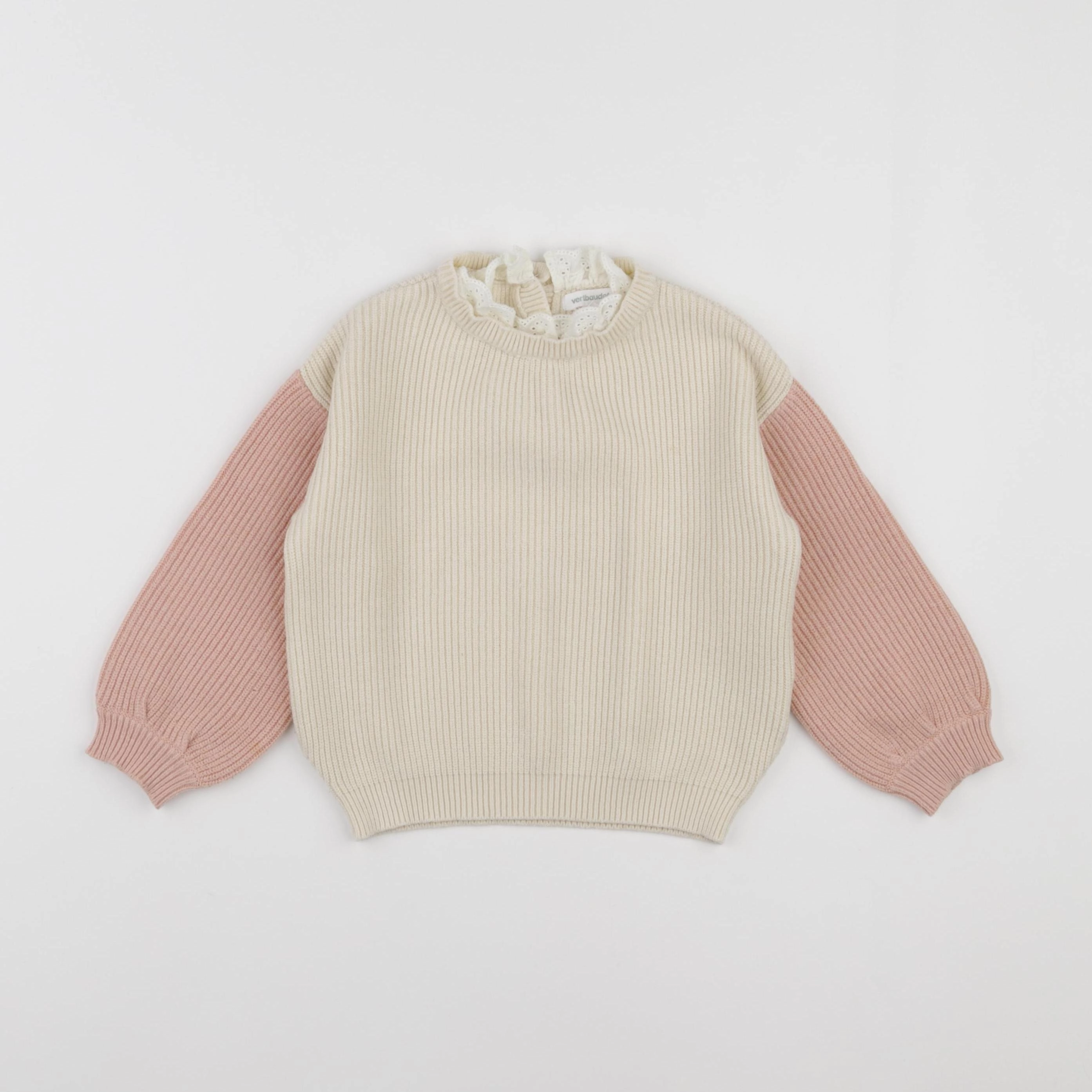 Vertbaudet - pull beige, rose - 3 ans