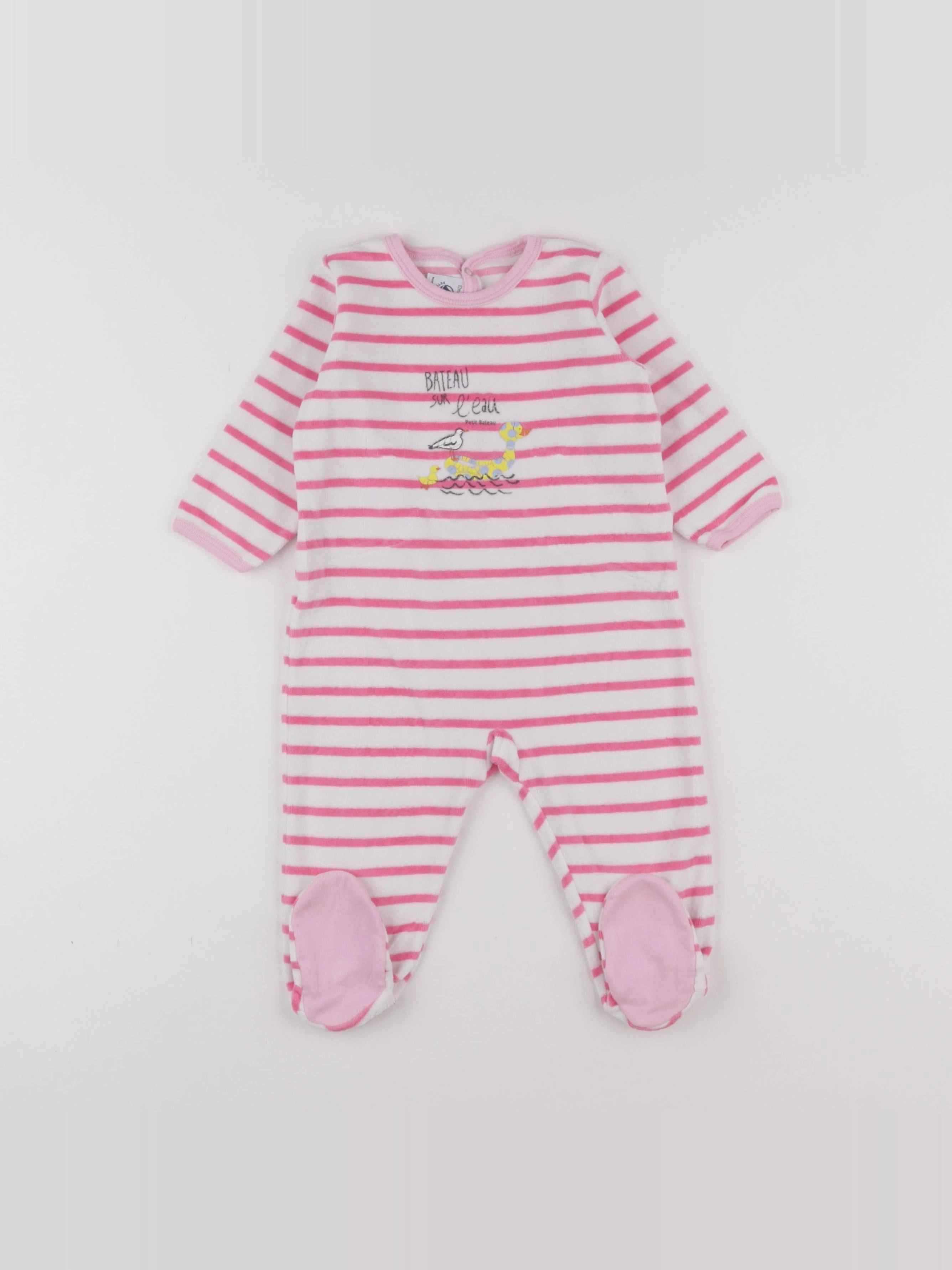 Petit Bateau - pyjama velours rose - 12 mois