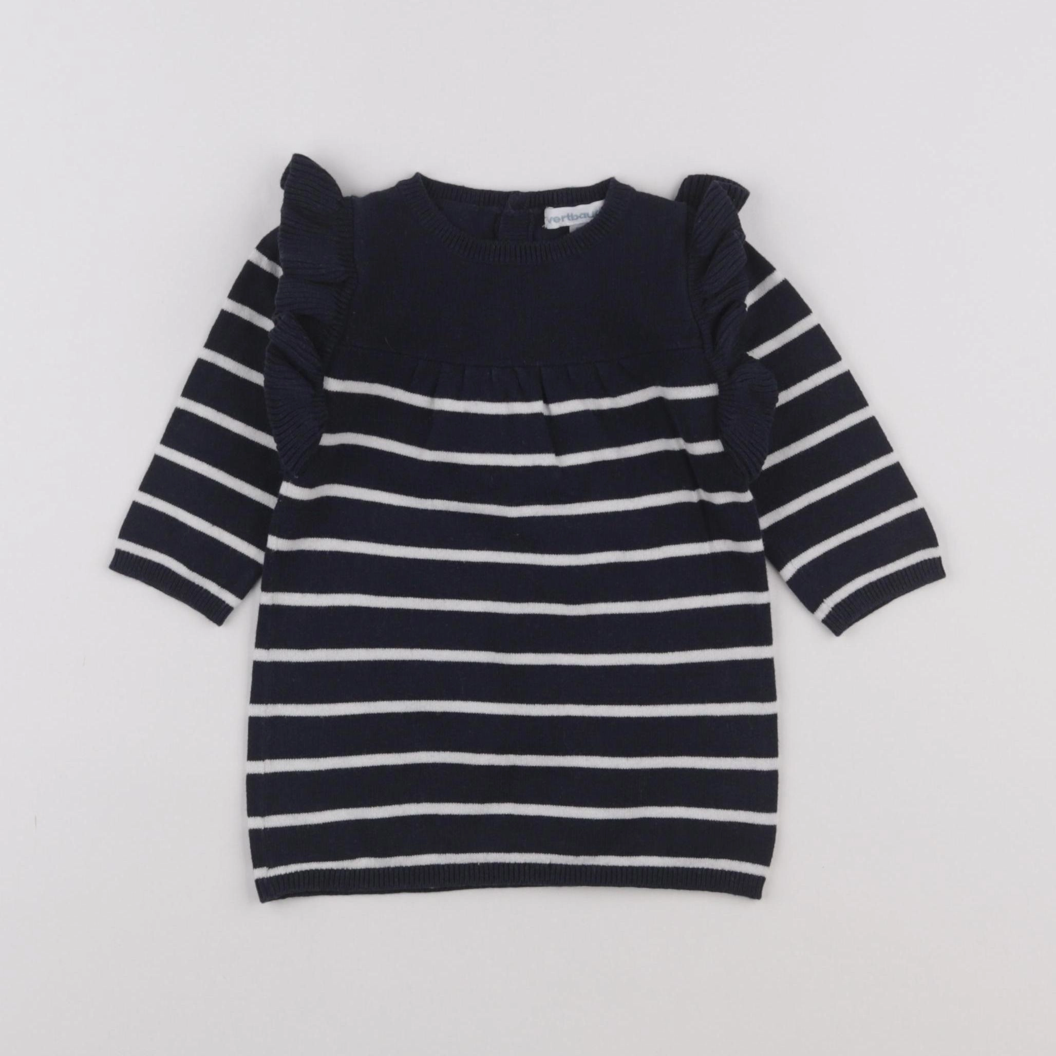 Vertbaudet - robe bleu, blanc - 6 mois