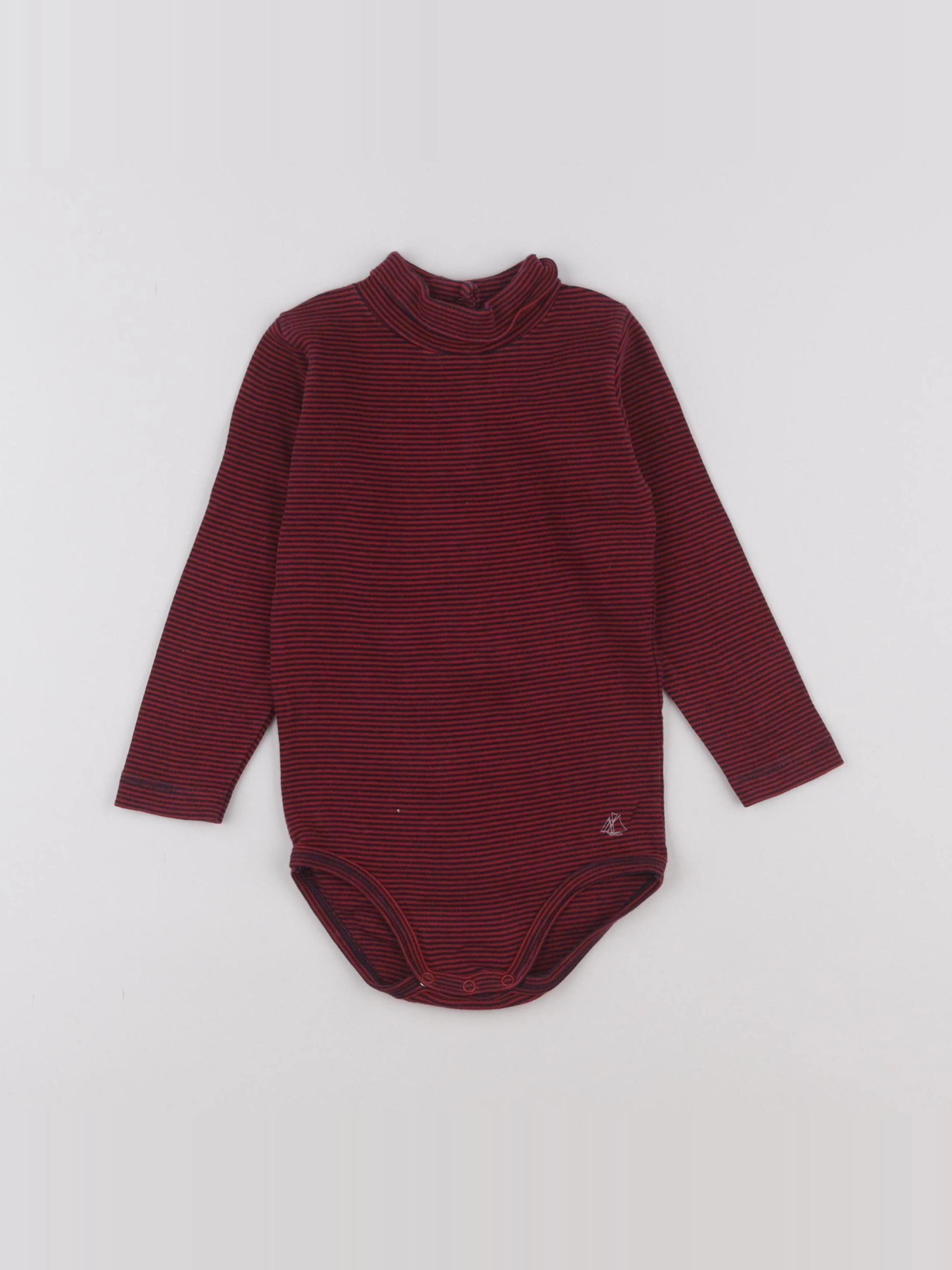 Petit Bateau - body à col bleu, rouge - 2 ans